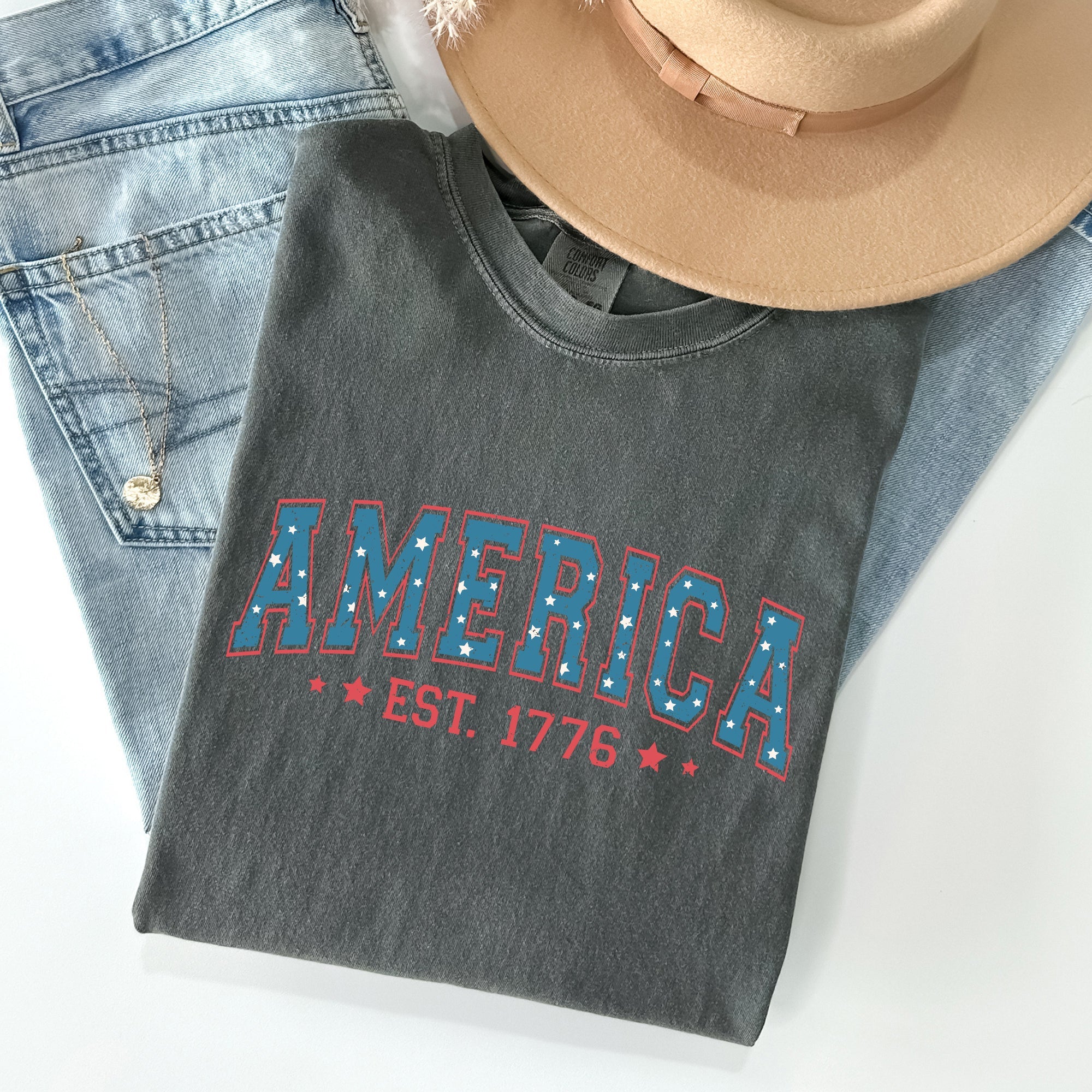 America 1776 Patriotic Fourth of July Vintage Flag Heritage Edition Comfort Colors Tee