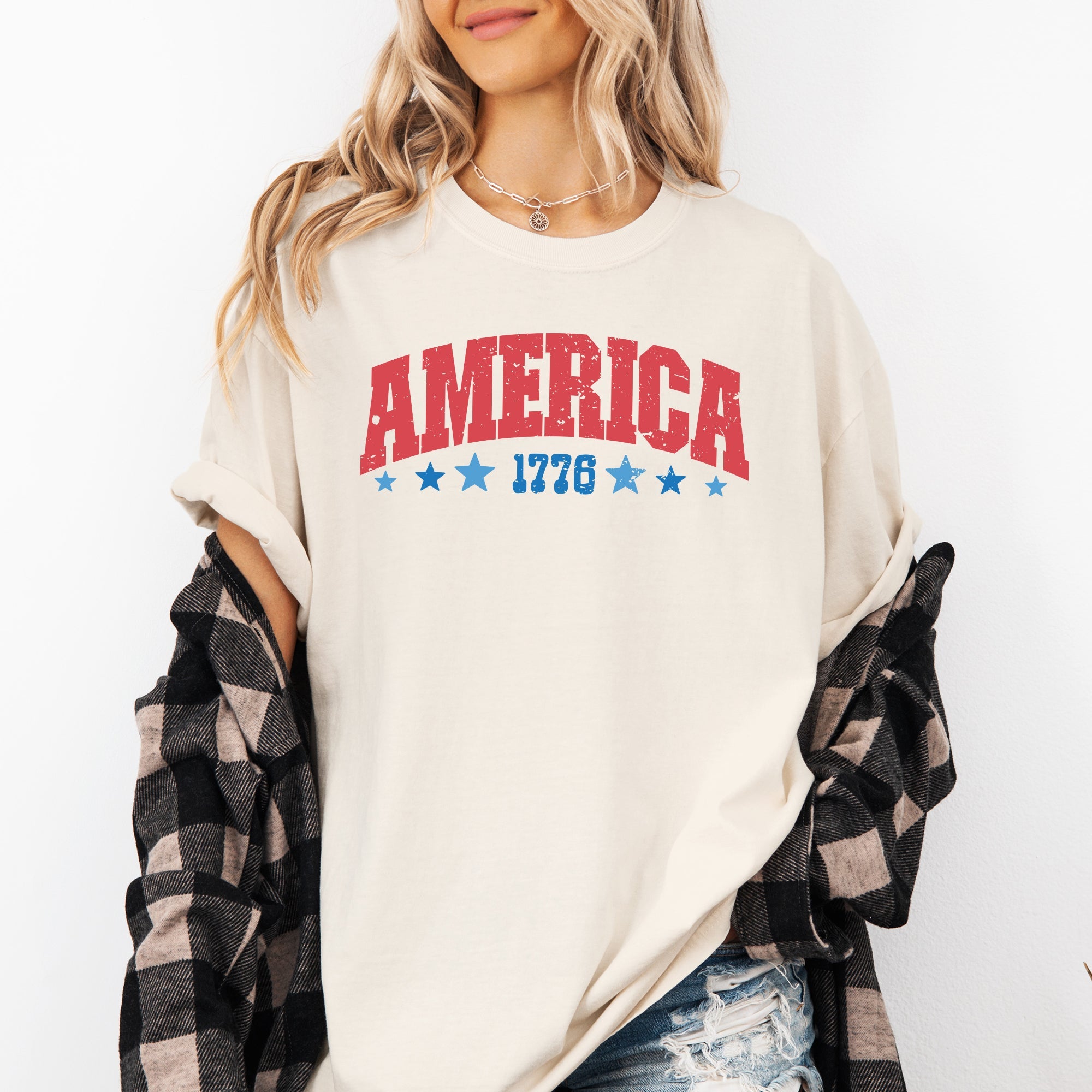 America 1776 Varsity Patriotic USA 4th Of July Heritage Pride Comfort Colors Tee
