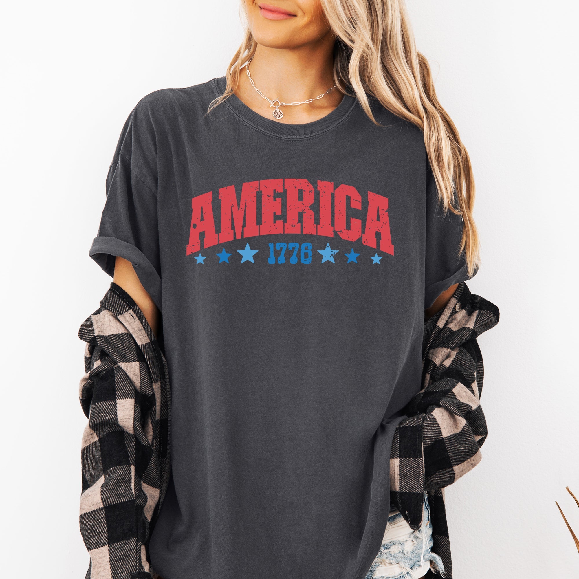 America 1776 Varsity Patriotic USA 4th Of July Heritage Pride Comfort Colors Tee