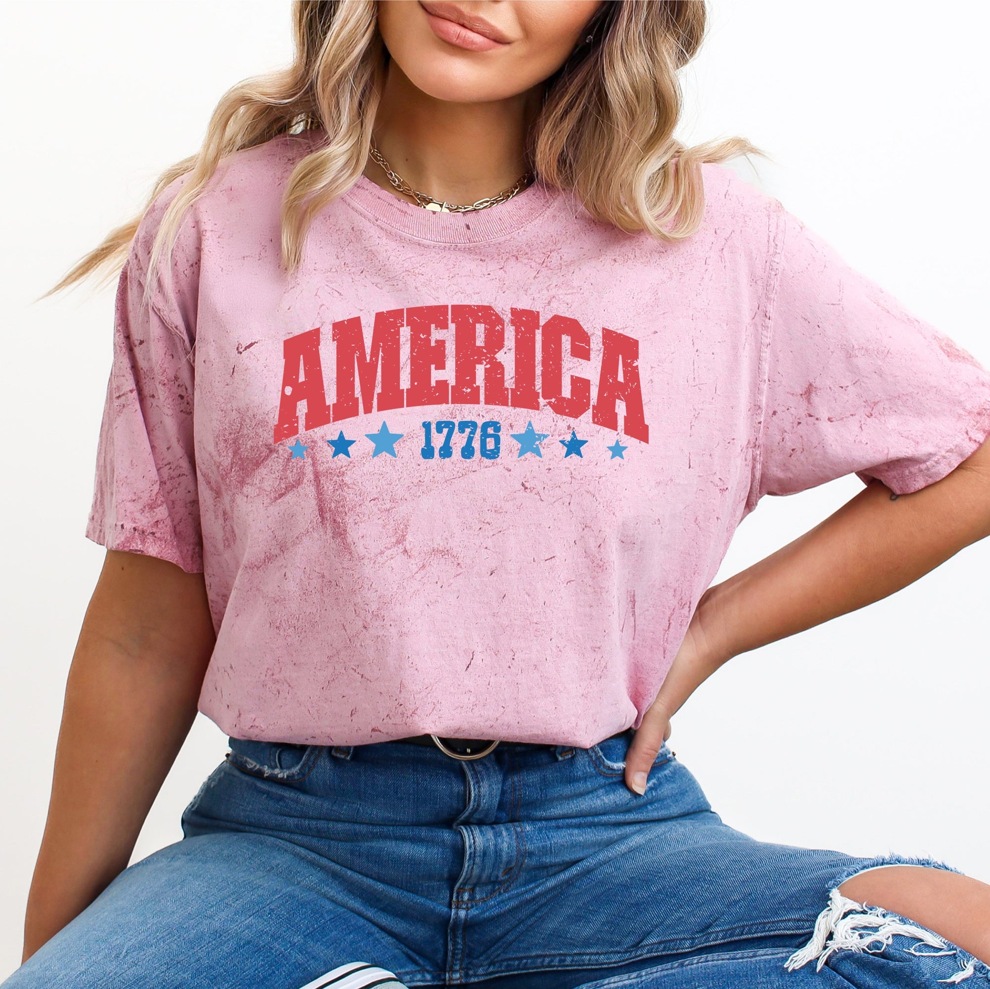 America 1776 Color Blast Patriotic USA Fourth Of July Vintage Flag Theme Comfort Colors Tee