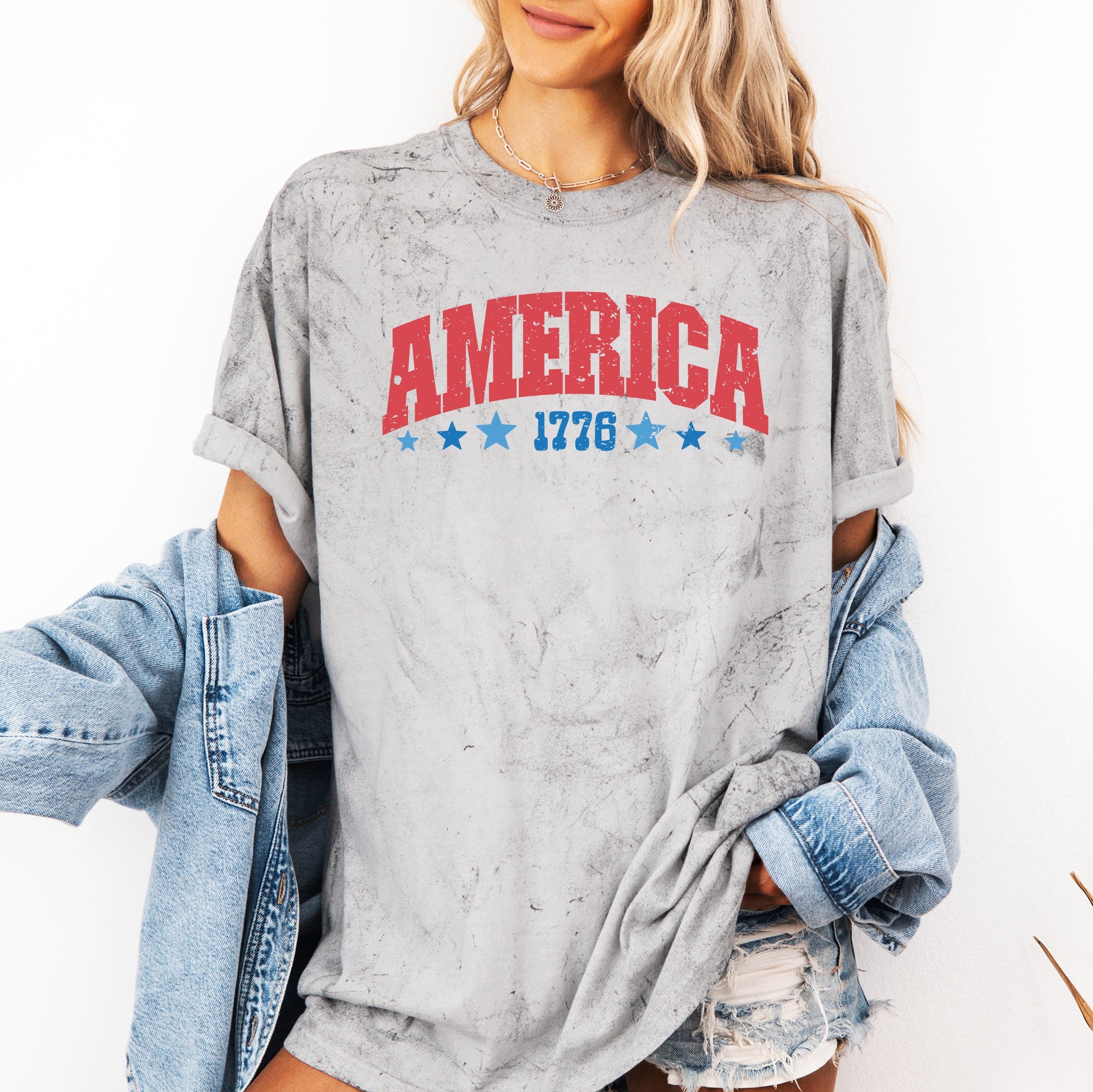 America 1776 Color Blast Patriotic USA Fourth Of July Vintage Flag Theme Comfort Colors Tee