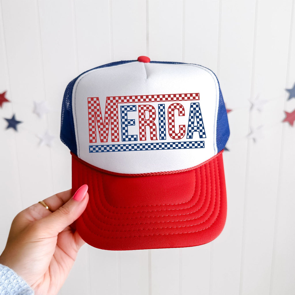 America Checkered Patriotic Fourth Of July Edition Premium Adjustable Trucker Hat