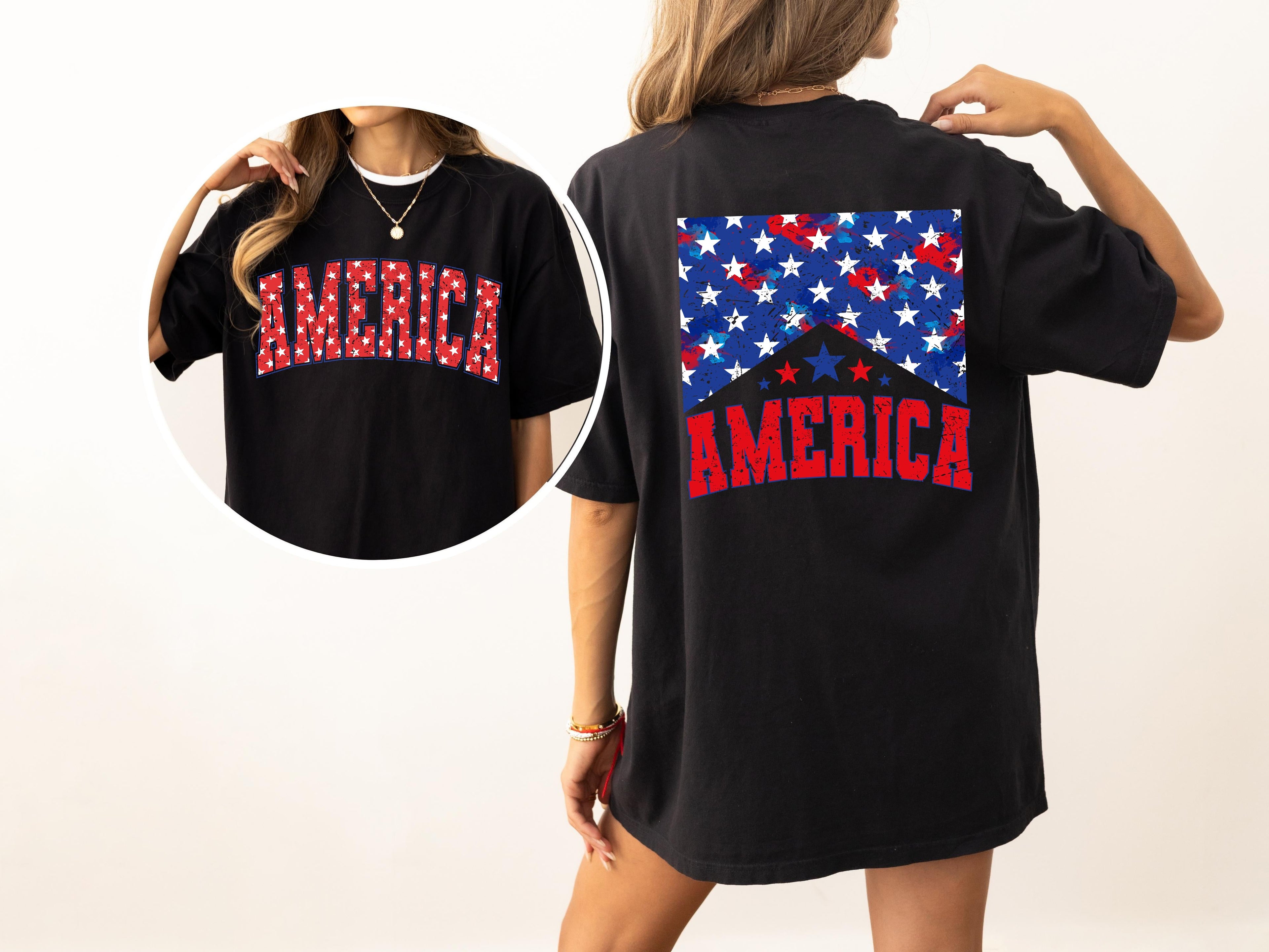 America Patriotic Flag Stars Stripes Front And Back Vintage Print Comfort Colors Tee