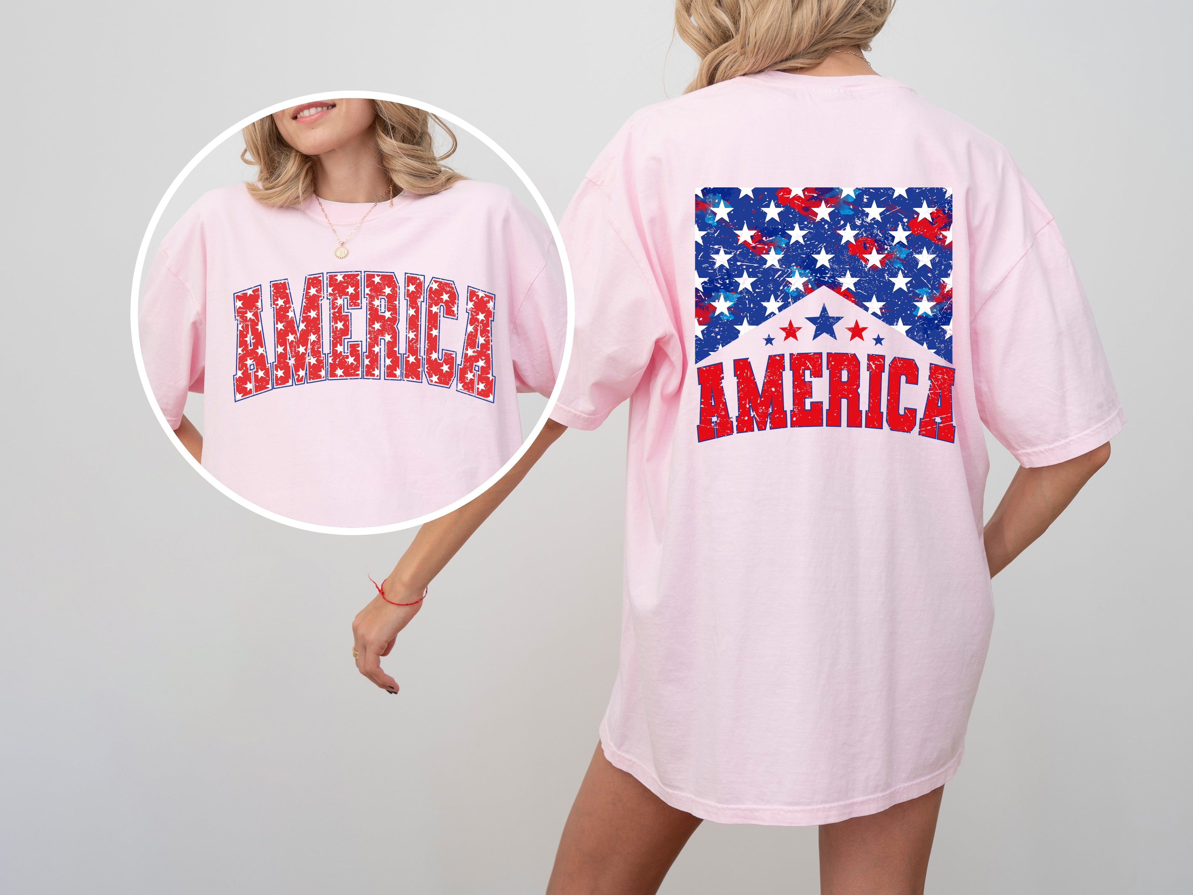 America Patriotic Flag Stars Stripes Front And Back Vintage Print Comfort Colors Tee