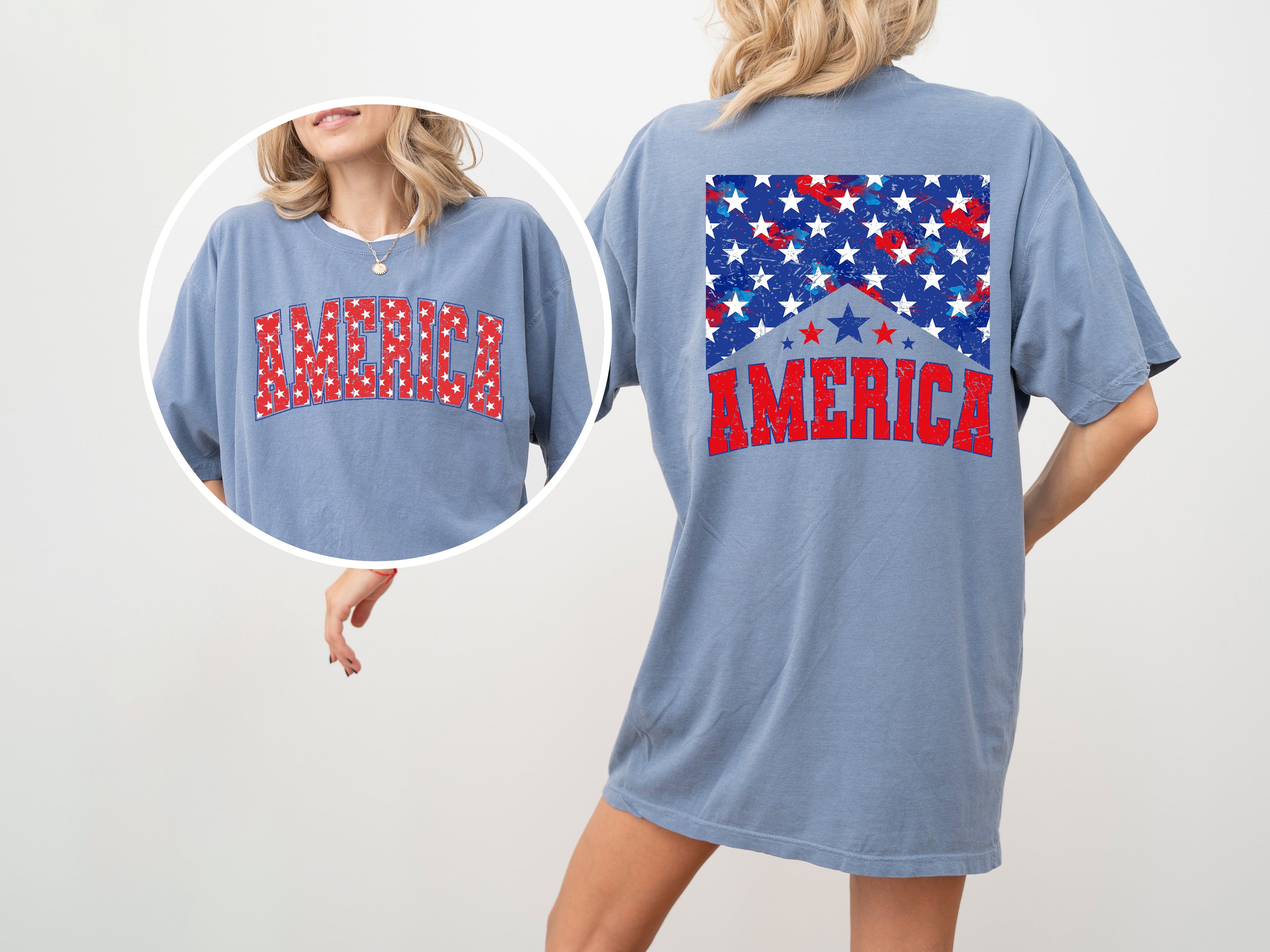 America Patriotic Flag Stars Stripes Front And Back Vintage Print Comfort Colors Tee