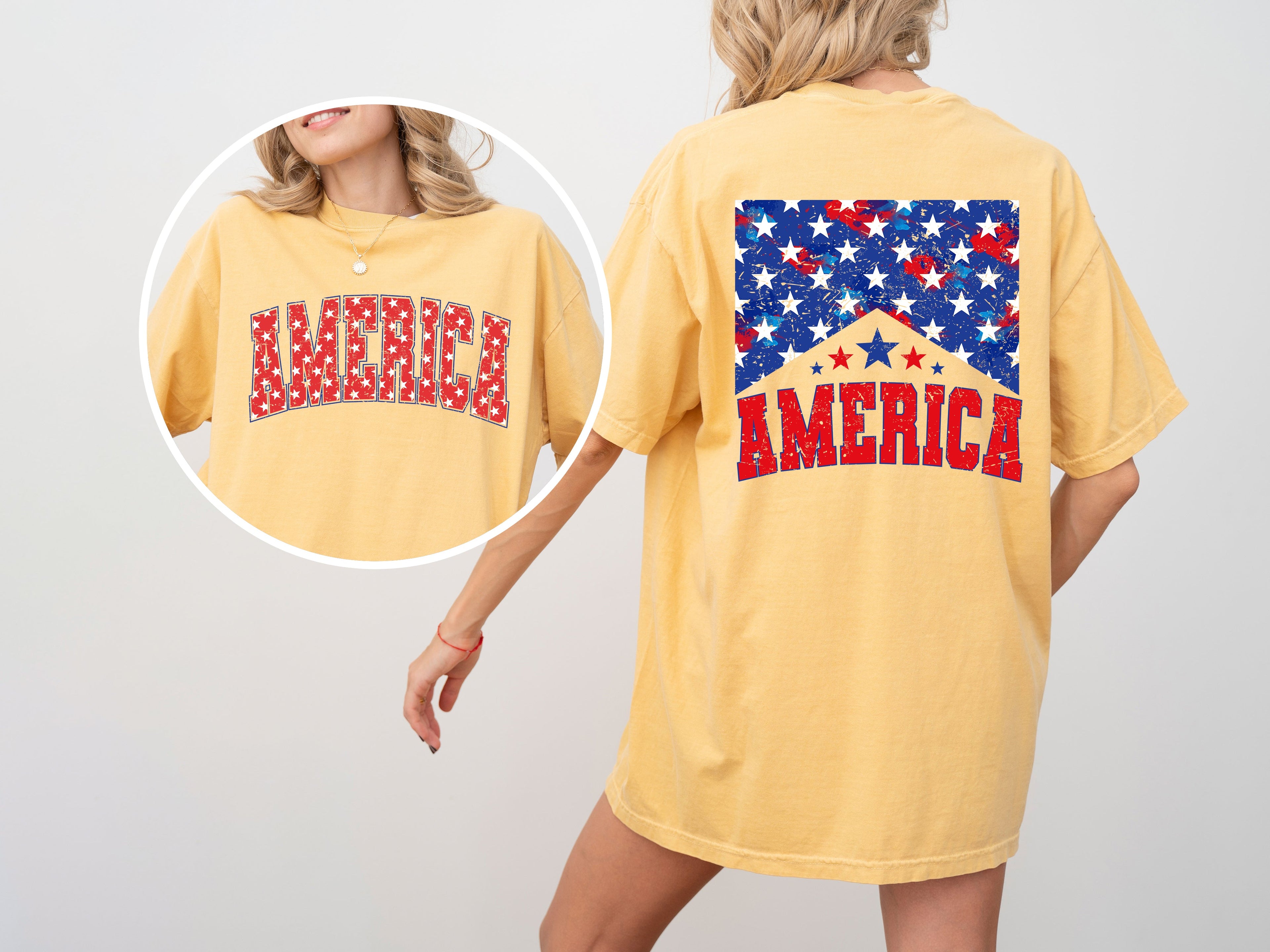 America Patriotic Flag Stars Stripes Front And Back Vintage Print Comfort Colors Tee