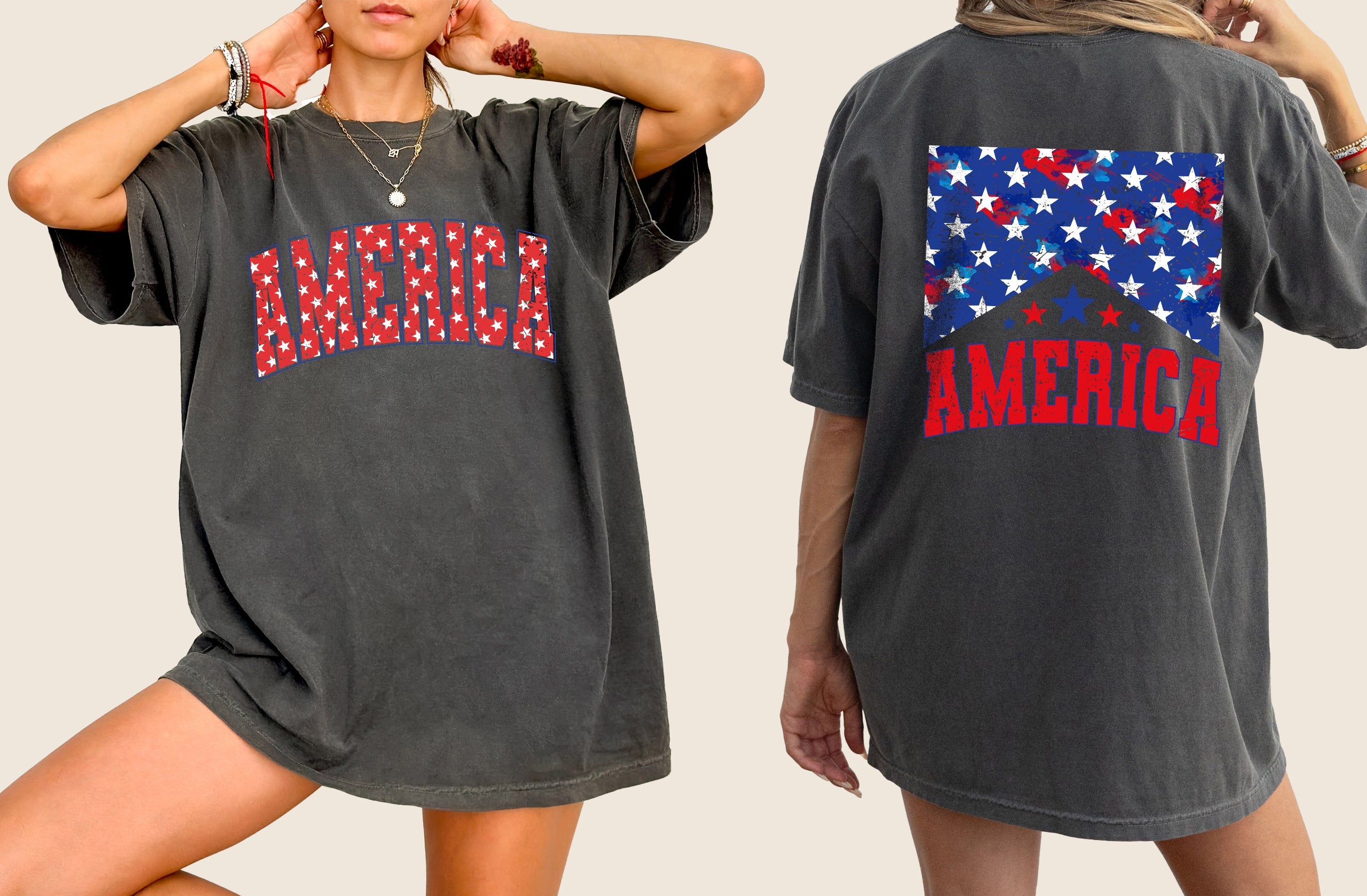 America Patriotic Flag Stars Stripes Front And Back Vintage Print Comfort Colors Tee