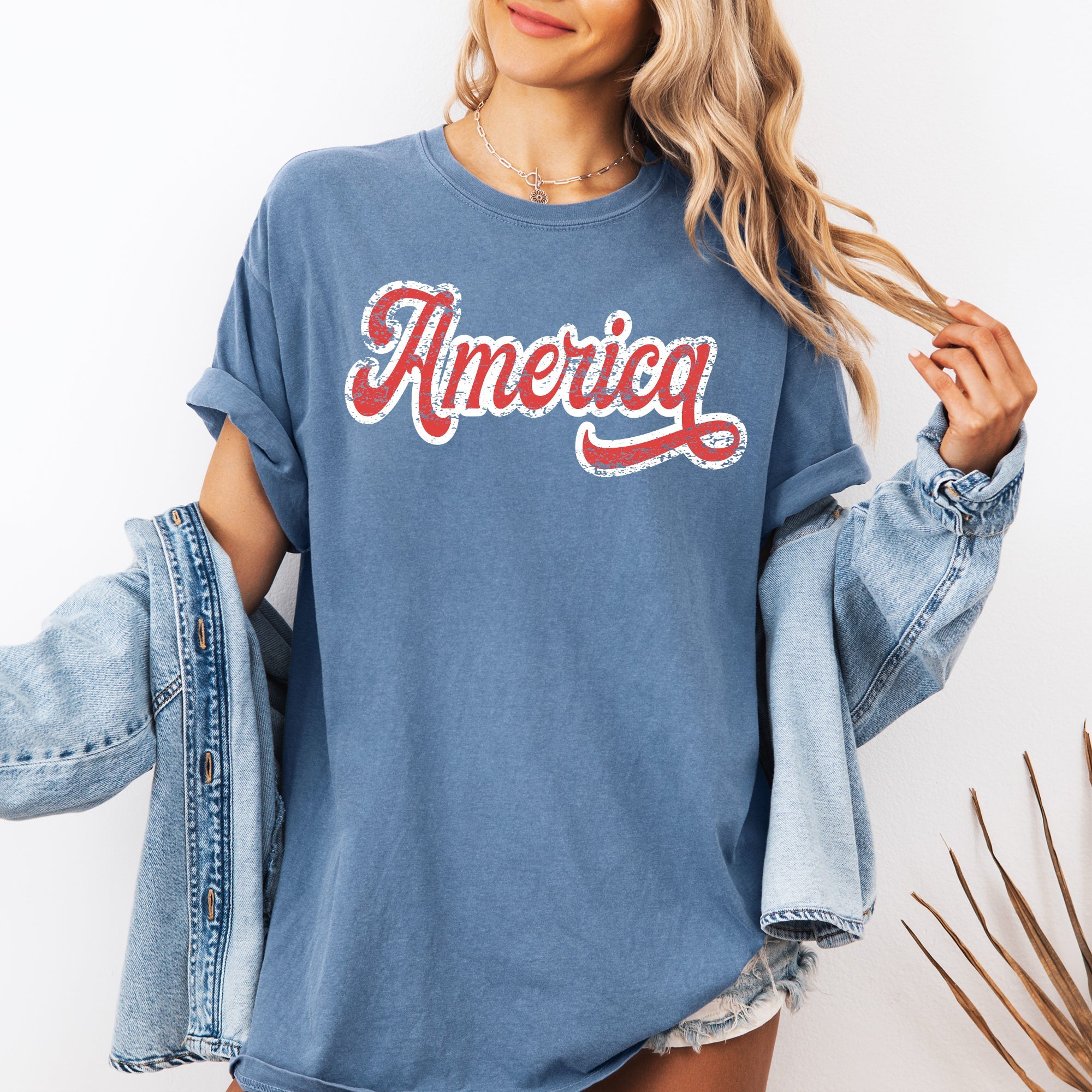 America Red White Varsity Retro Vintage Patriotic USA 4th Of July Comfort Colors Tee