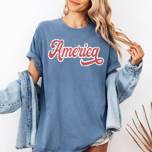 America Red White Varsity Retro Vintage Patriotic USA 4th Of July Comfort Colors Tee