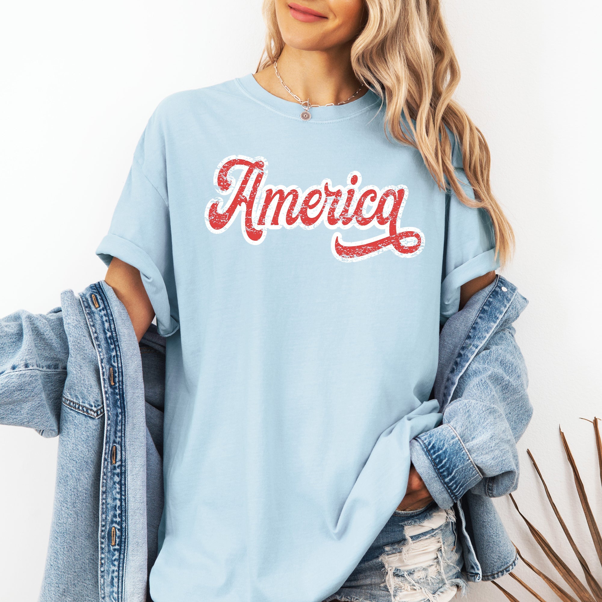 America Red White Varsity Retro Vintage Patriotic USA 4th Of July Comfort Colors Tee
