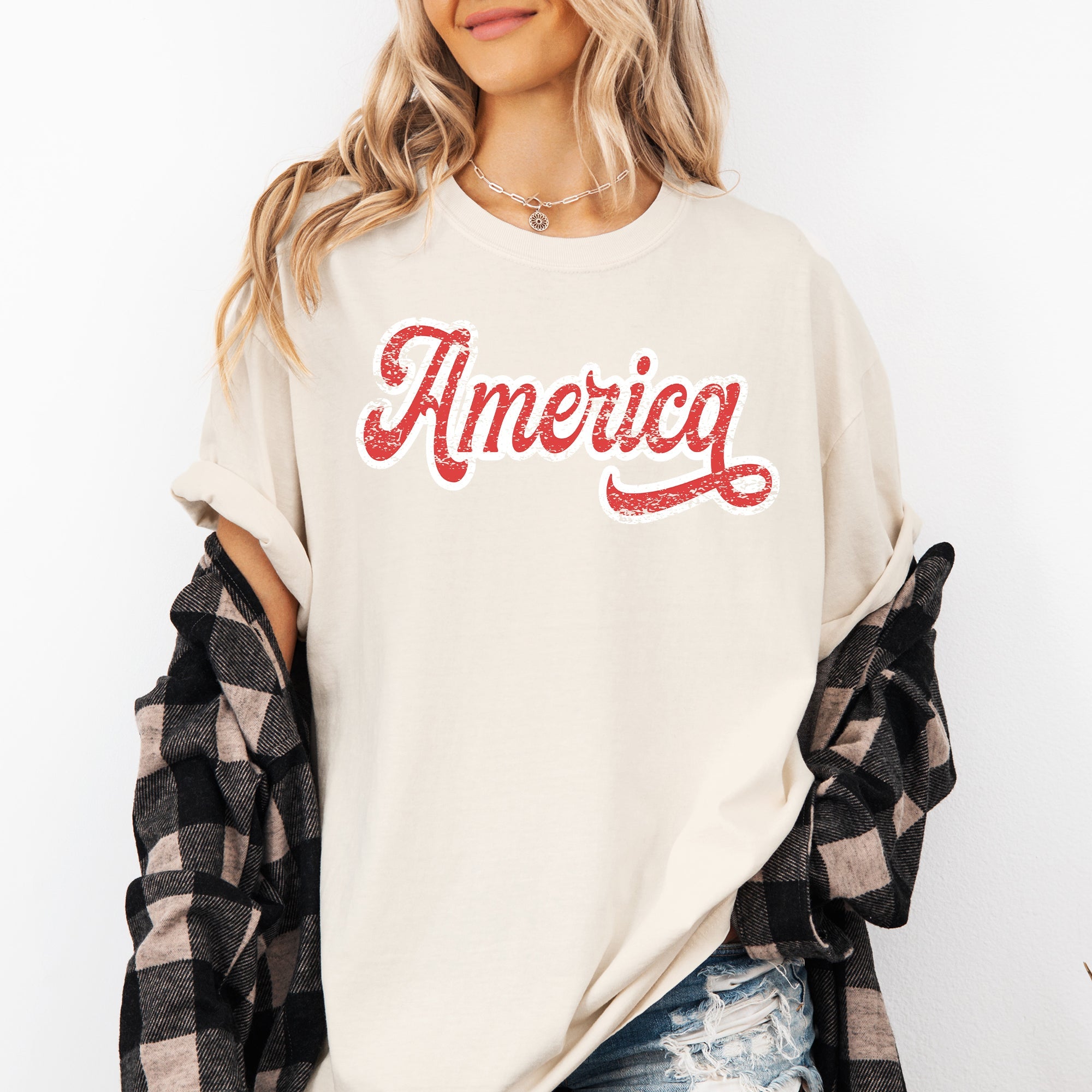America Red White Varsity Retro Vintage Patriotic USA 4th Of July Comfort Colors Tee