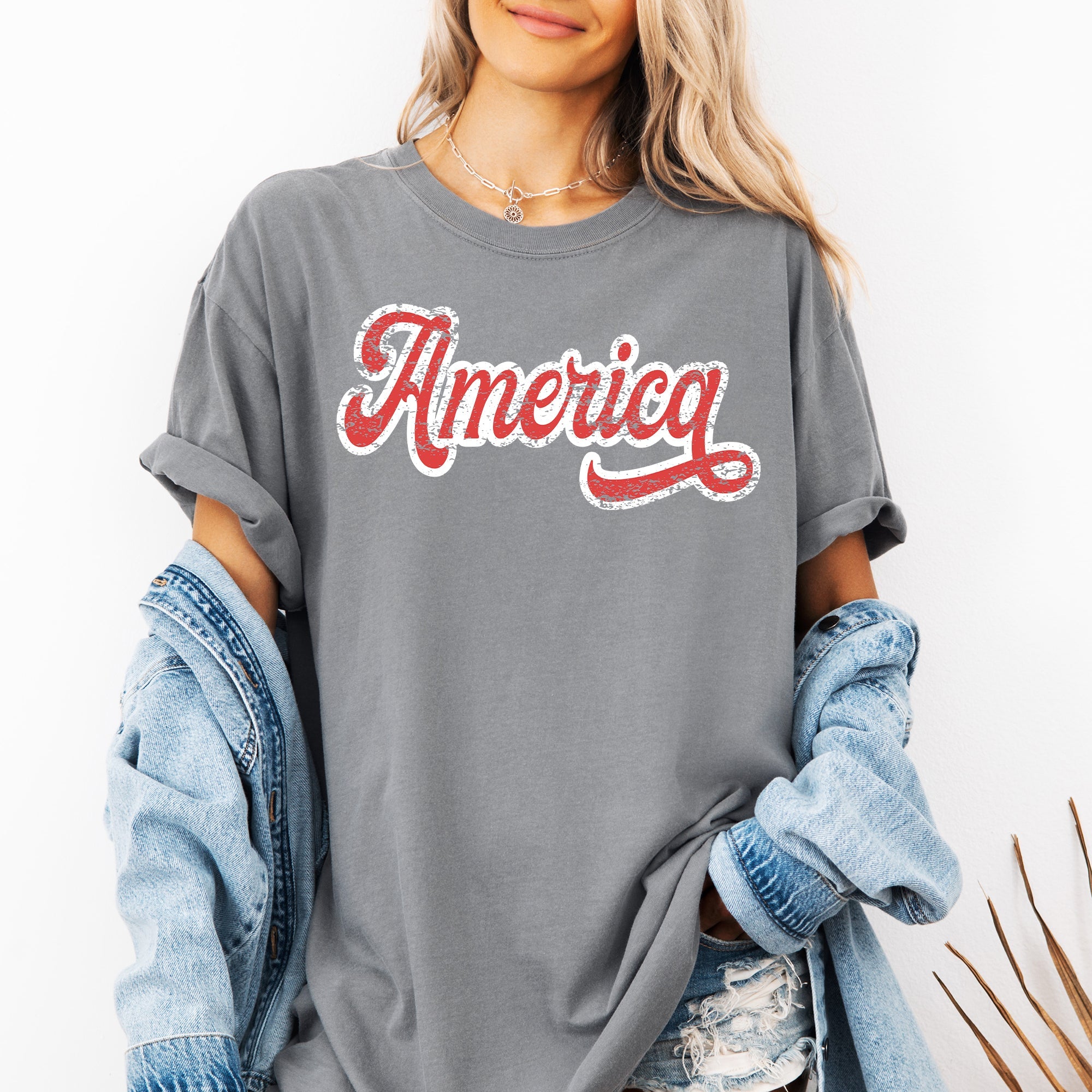 America Red White Varsity Retro Vintage Patriotic USA 4th Of July Comfort Colors Tee