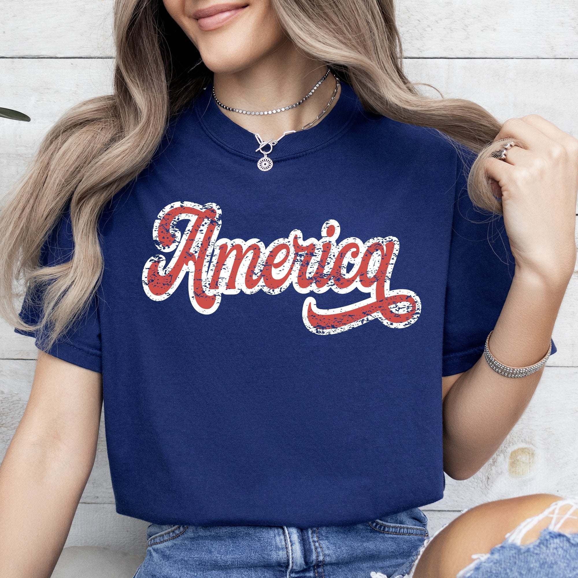 America Red White Varsity Retro Vintage Patriotic USA 4th Of July Comfort Colors Tee