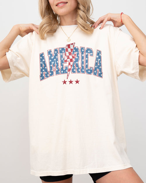 America Lightning Bolt Patriotic Fourth Of July Independence Day Comfort Colors Tee