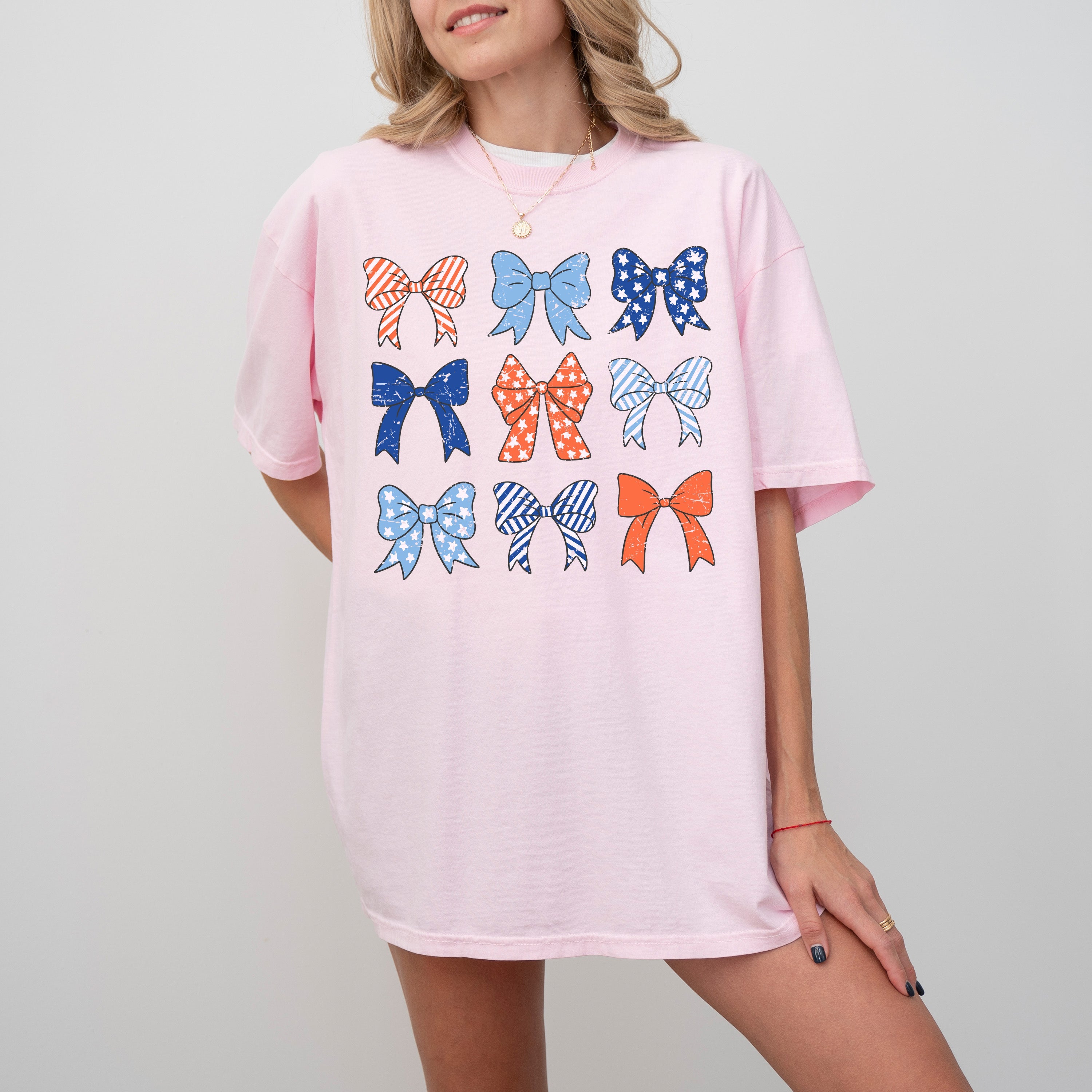 American Bows Ribbon Stars And Stripes Coquette USA Independence Day Retro Vintage Comfort Colors Tee