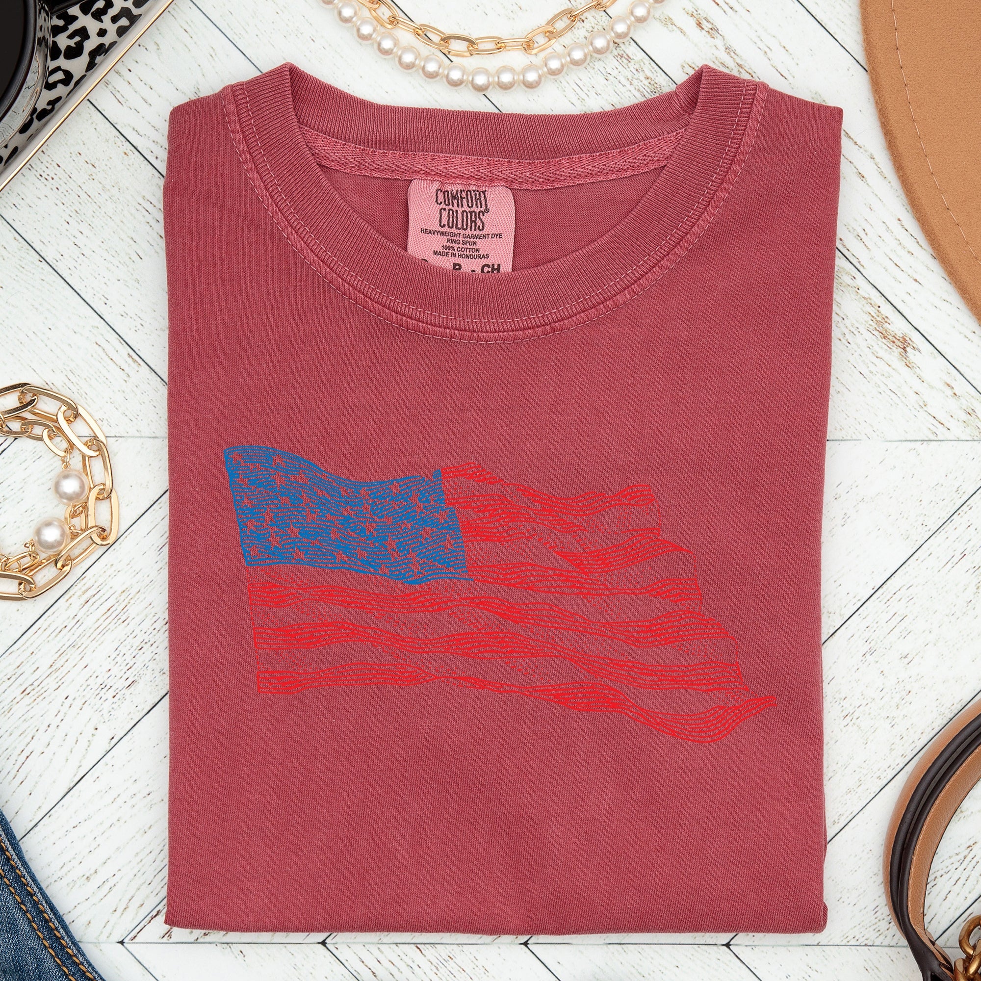 American Flag Illustration Patriotic 4th Of July Vintage Style Comfort Colors Tee