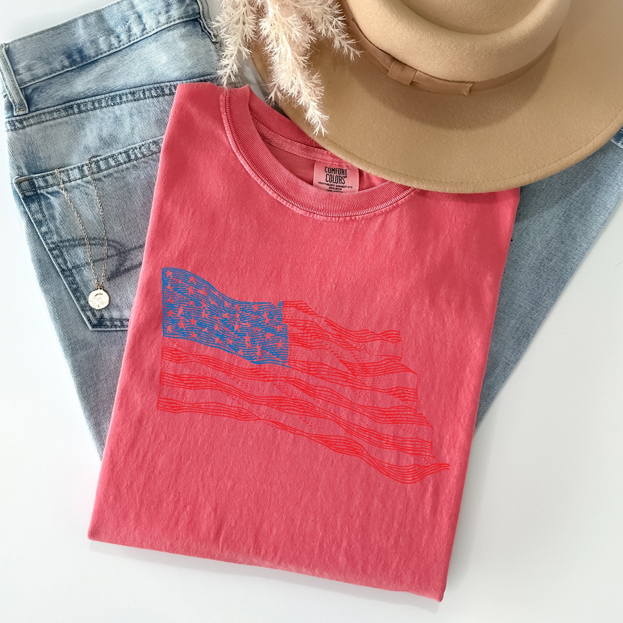 American Flag Illustration Patriotic 4th Of July Vintage Style Comfort Colors Tee