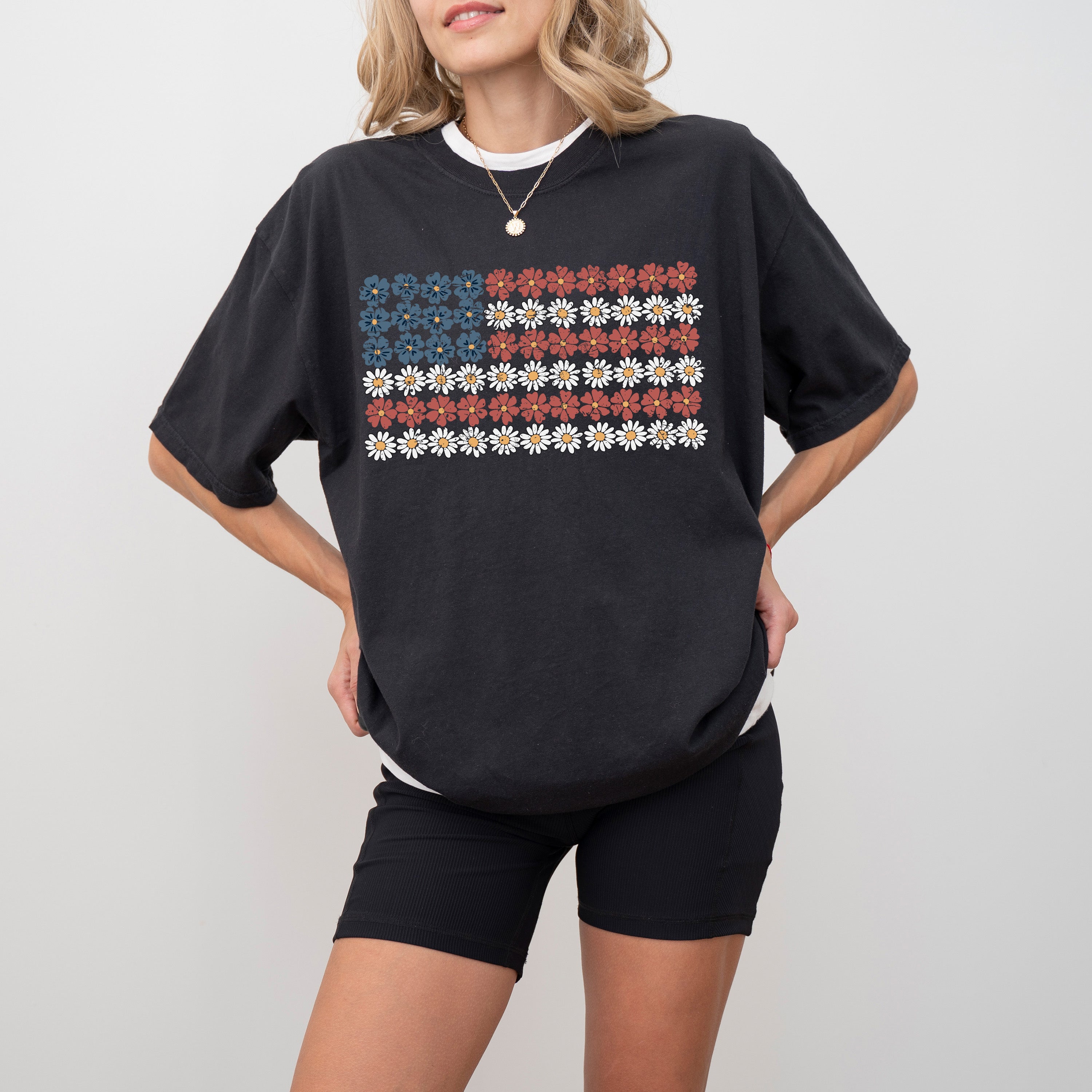 American Flag Floral Patriotic Garden 1776 USA Inspired Vintage Style Comfort Colors Tee