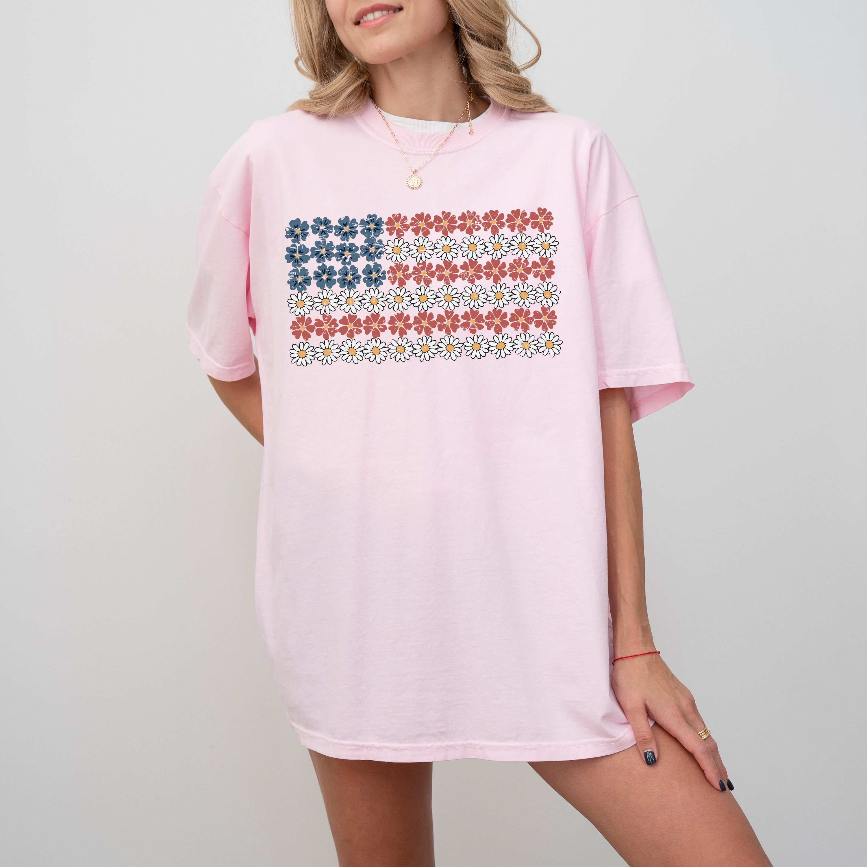American Flag Floral Patriotic Garden 1776 USA Inspired Vintage Style Comfort Colors Tee