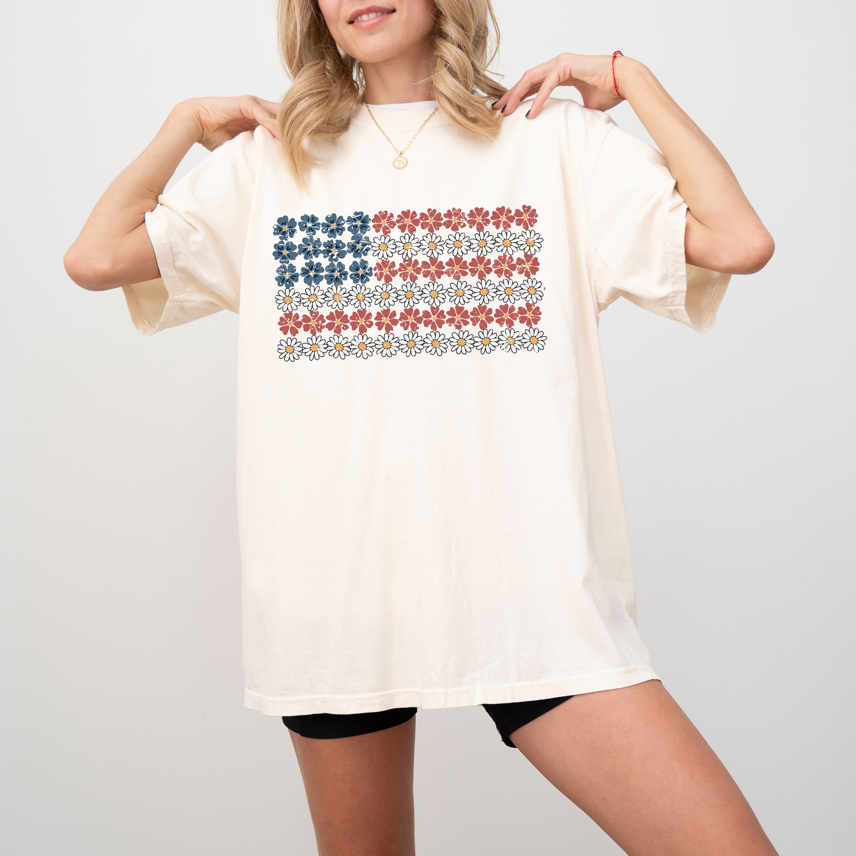 American Flag Floral Patriotic Garden 1776 USA Inspired Vintage Style Comfort Colors Tee