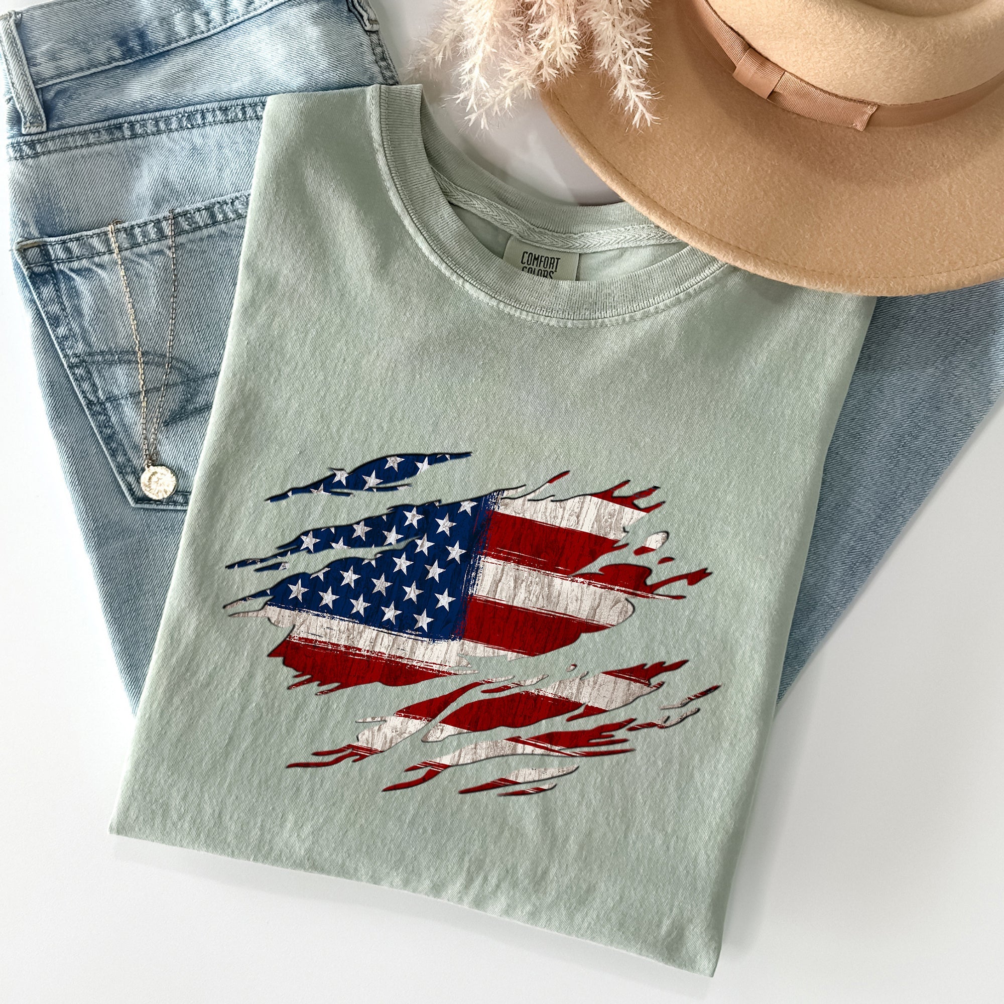 American Flag Patriotic 4th Of July Vintage Flag Day Celebration Emblem Comfort Colors Tee