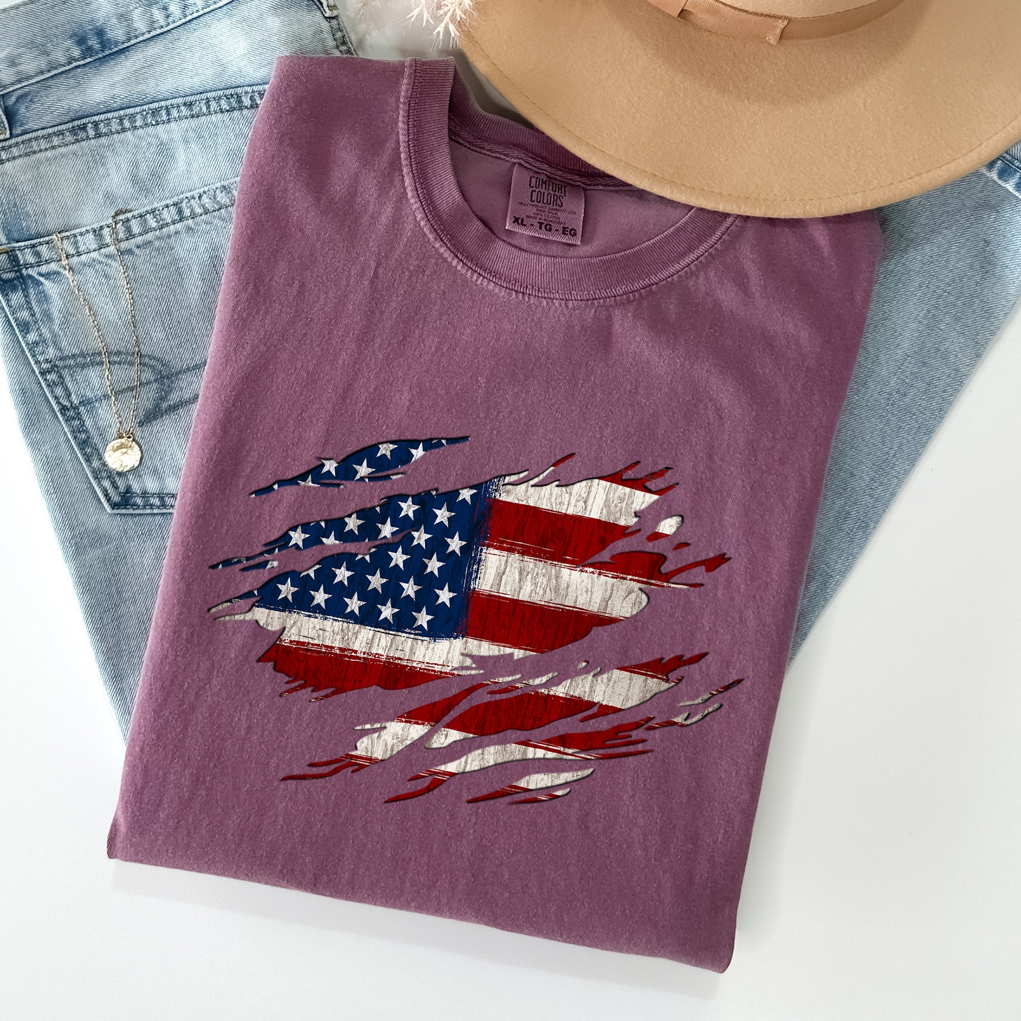 American Flag Patriotic 4th Of July Vintage Flag Day Celebration Emblem Comfort Colors Tee