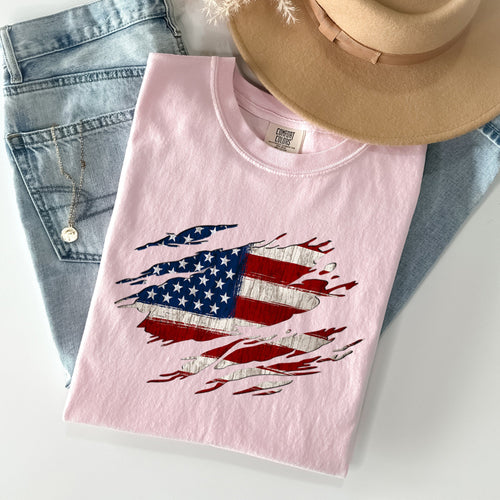 American Flag Patriotic 4th Of July Vintage Flag Day Celebration Emblem Comfort Colors Tee