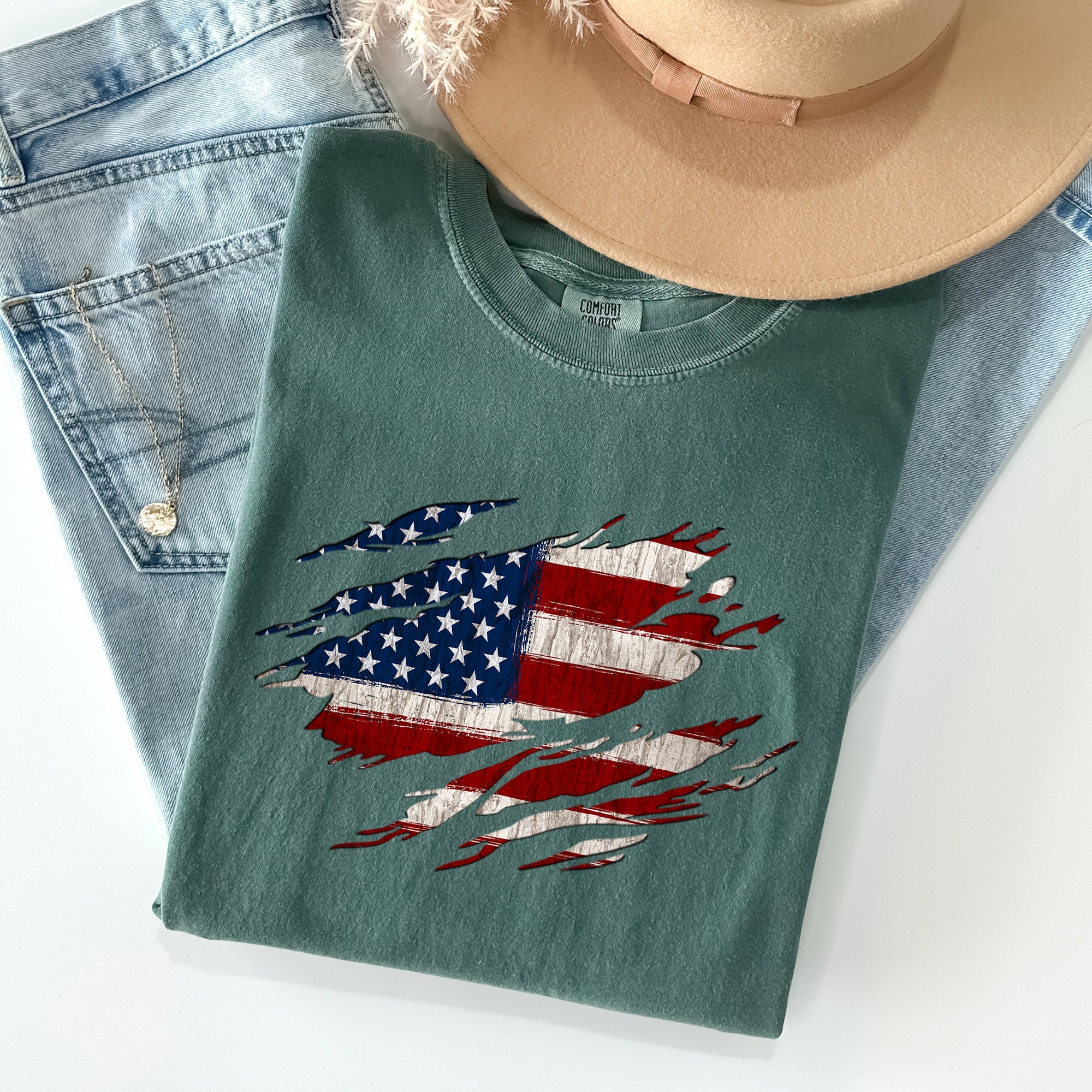 American Flag Patriotic 4th Of July Vintage Flag Day Celebration Emblem Comfort Colors Tee