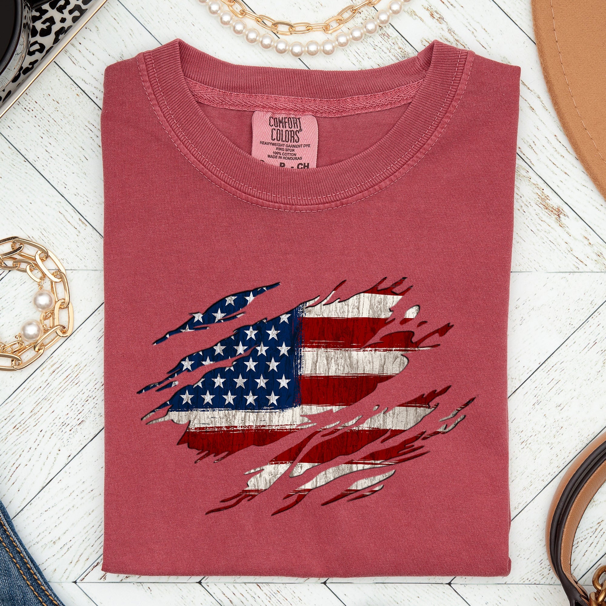 American Flag Patriotic 4th Of July Vintage Flag Day Celebration Emblem Comfort Colors Tee