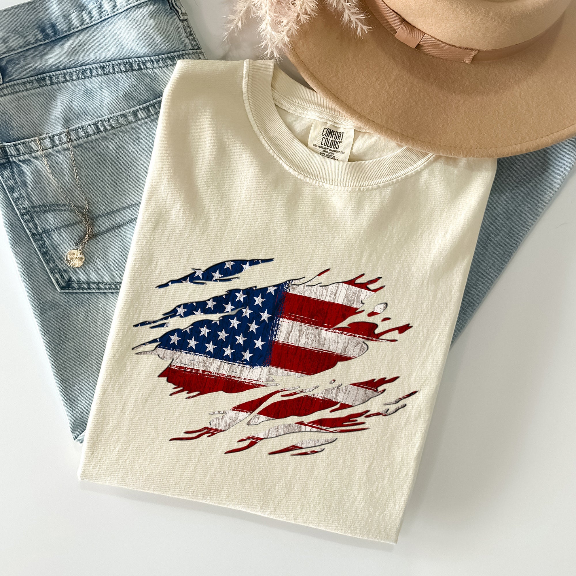 American Flag Patriotic 4th Of July Vintage Flag Day Celebration Emblem Comfort Colors Tee