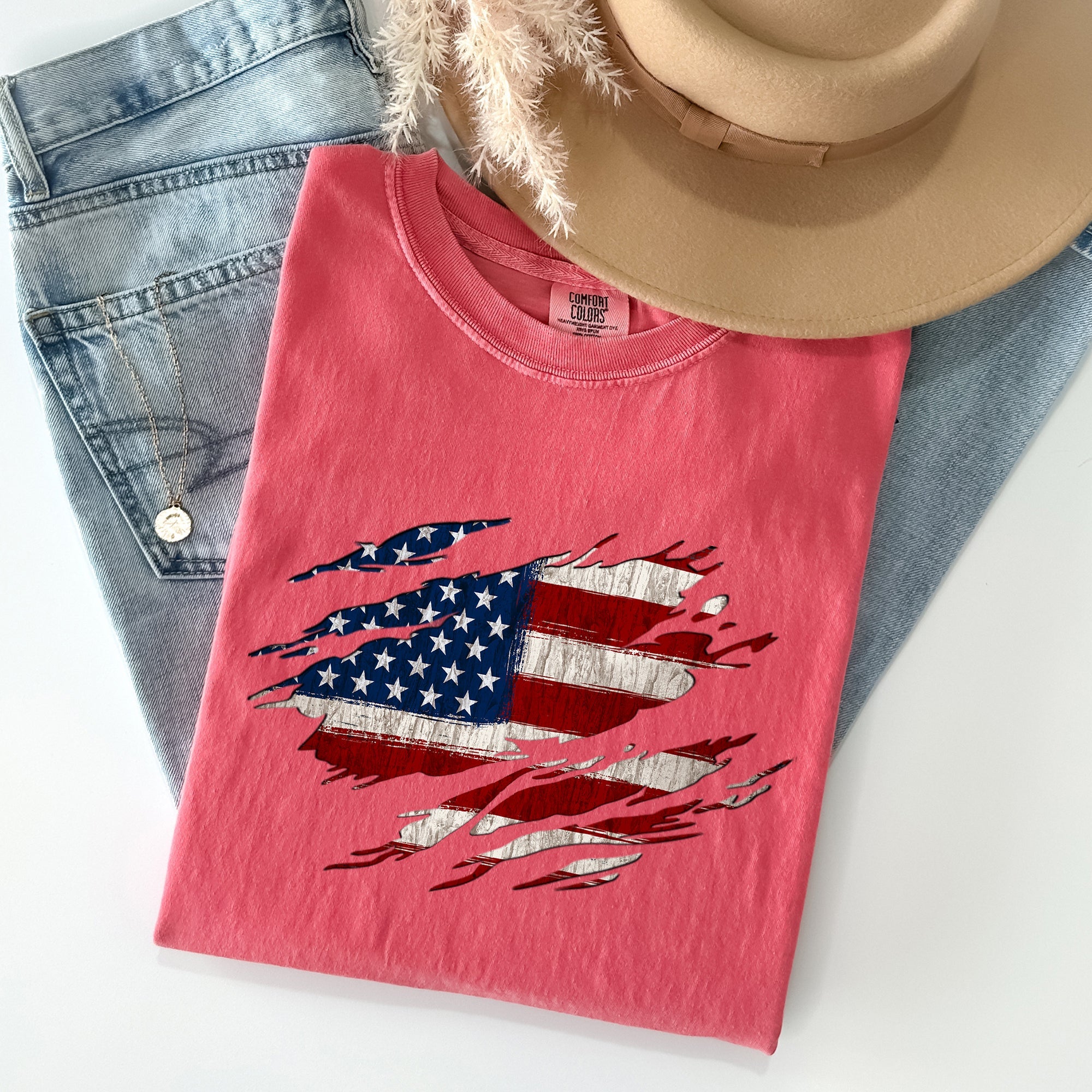 American Flag Patriotic 4th Of July Vintage Flag Day Celebration Emblem Comfort Colors Tee