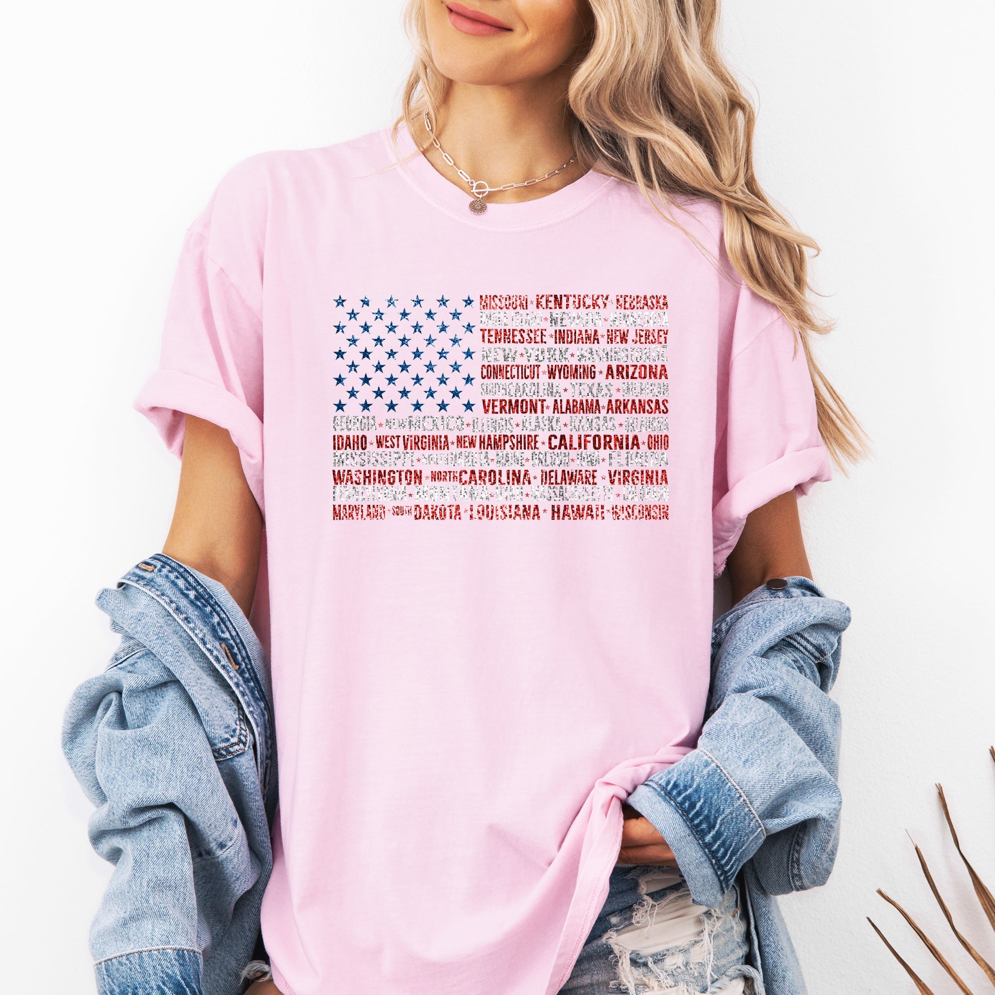 American Flag States Patriotic USA 4th Of July Emblem Vintage Style Comfort Colors Tee