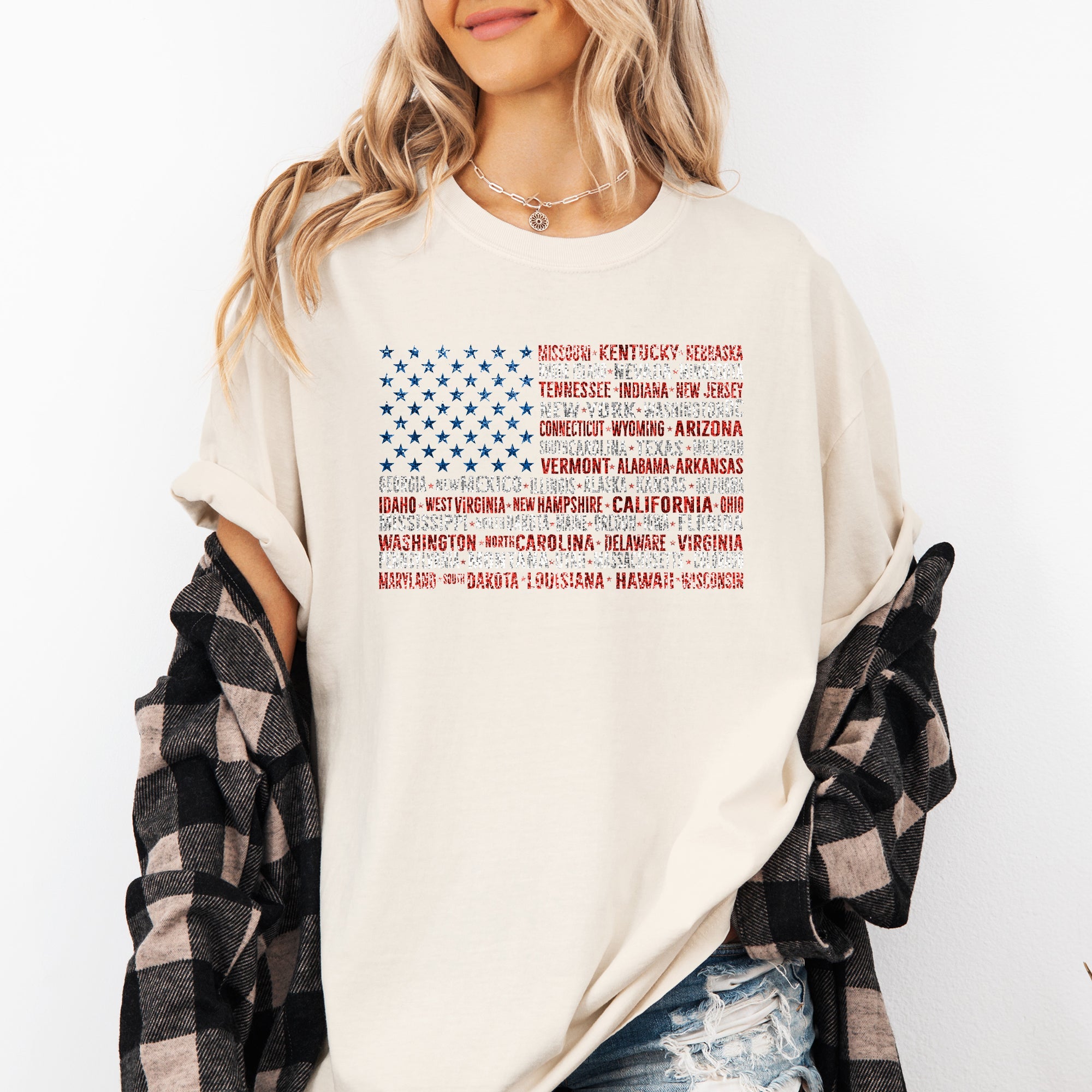 American Flag States Patriotic USA 4th Of July Emblem Vintage Style Comfort Colors Tee