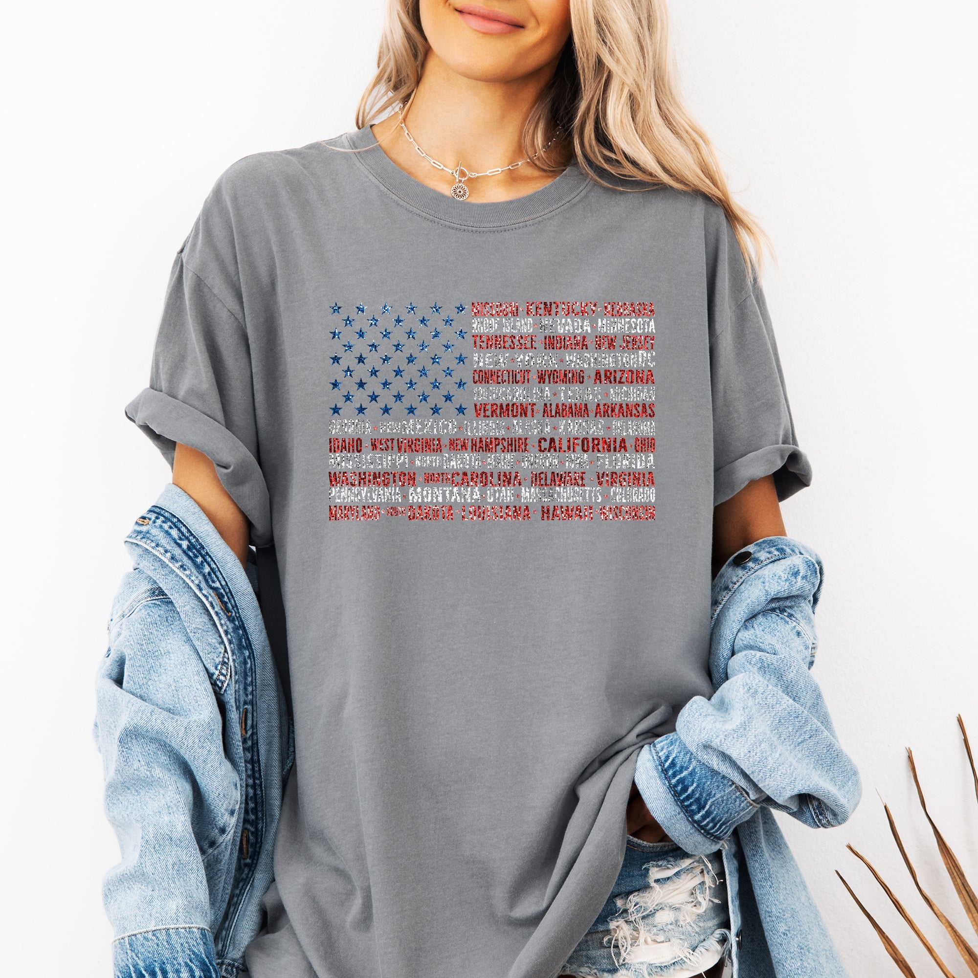 American Flag States Patriotic USA 4th Of July Emblem Vintage Style Comfort Colors Tee