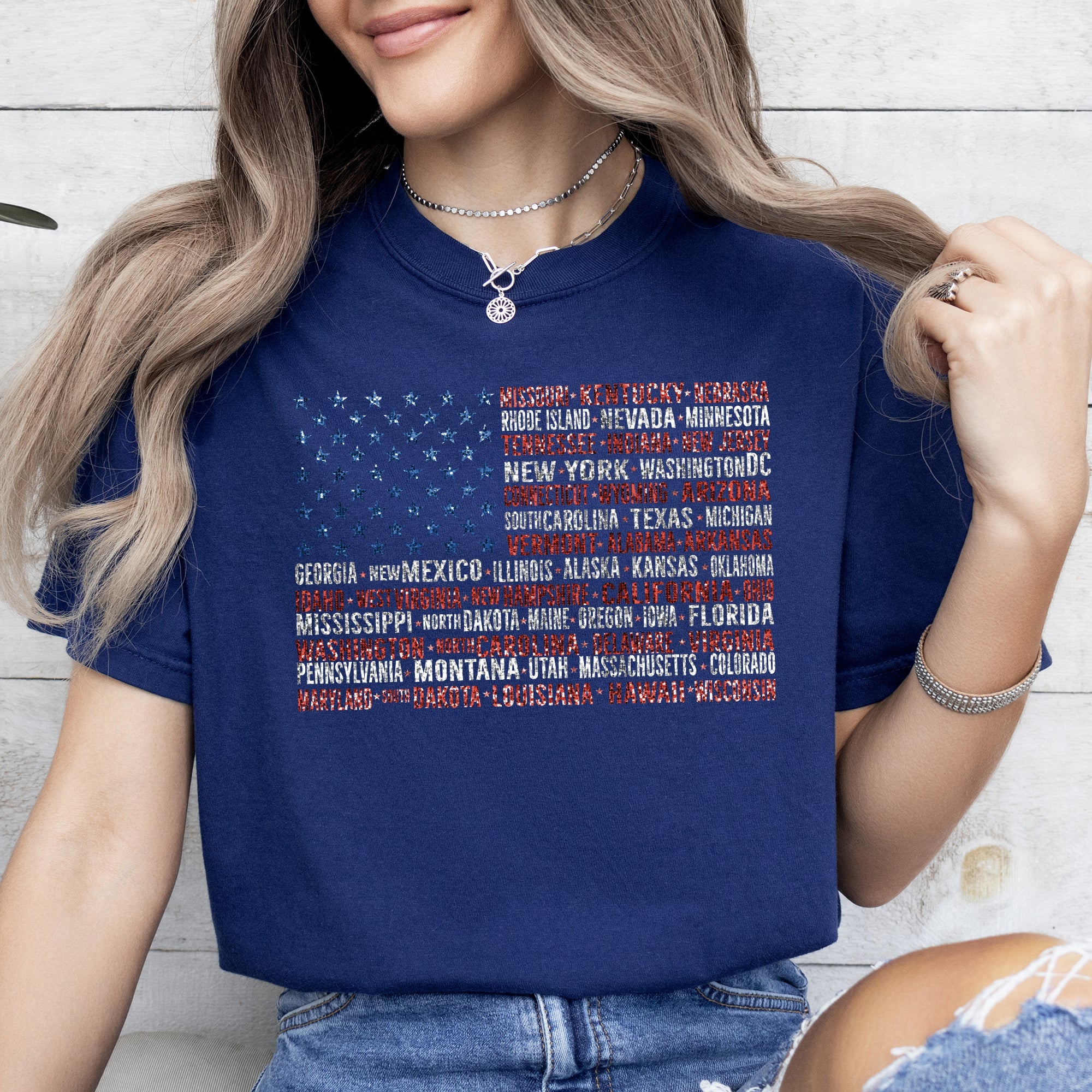 American Flag States Patriotic USA 4th Of July Emblem Vintage Style Comfort Colors Tee