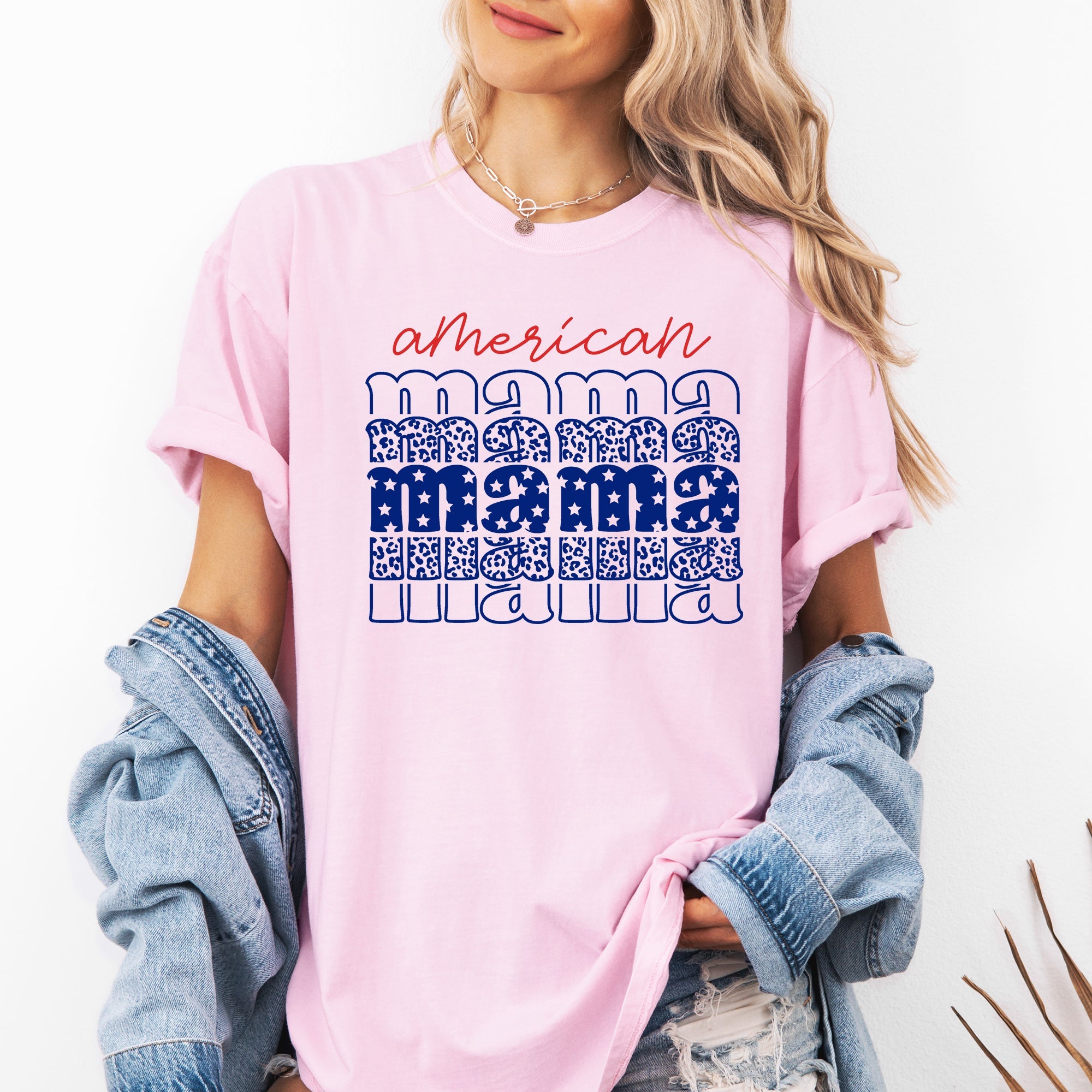American Mama Leopard Stars Retro Patriotic 4th Of July Vintage Inspired Comfort Colors Tee