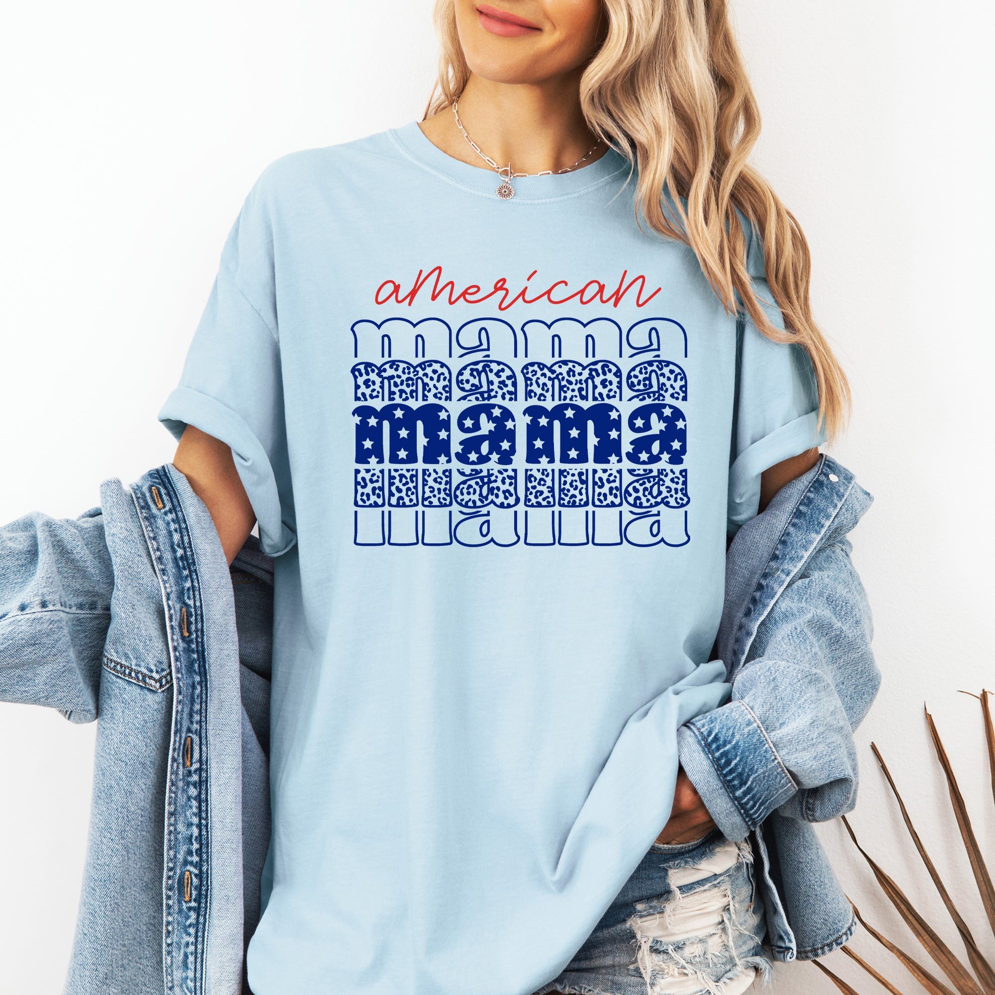 American Mama Leopard Stars Retro Patriotic 4th Of July Vintage Inspired Comfort Colors Tee