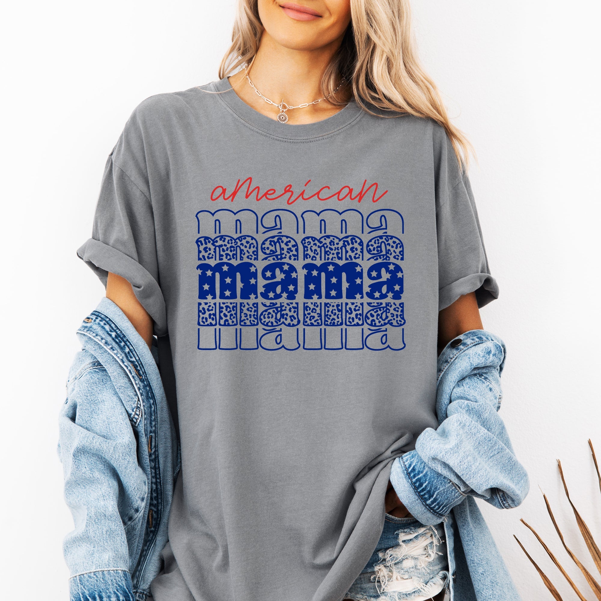 American Mama Leopard Stars Retro Patriotic 4th Of July Vintage Inspired Comfort Colors Tee