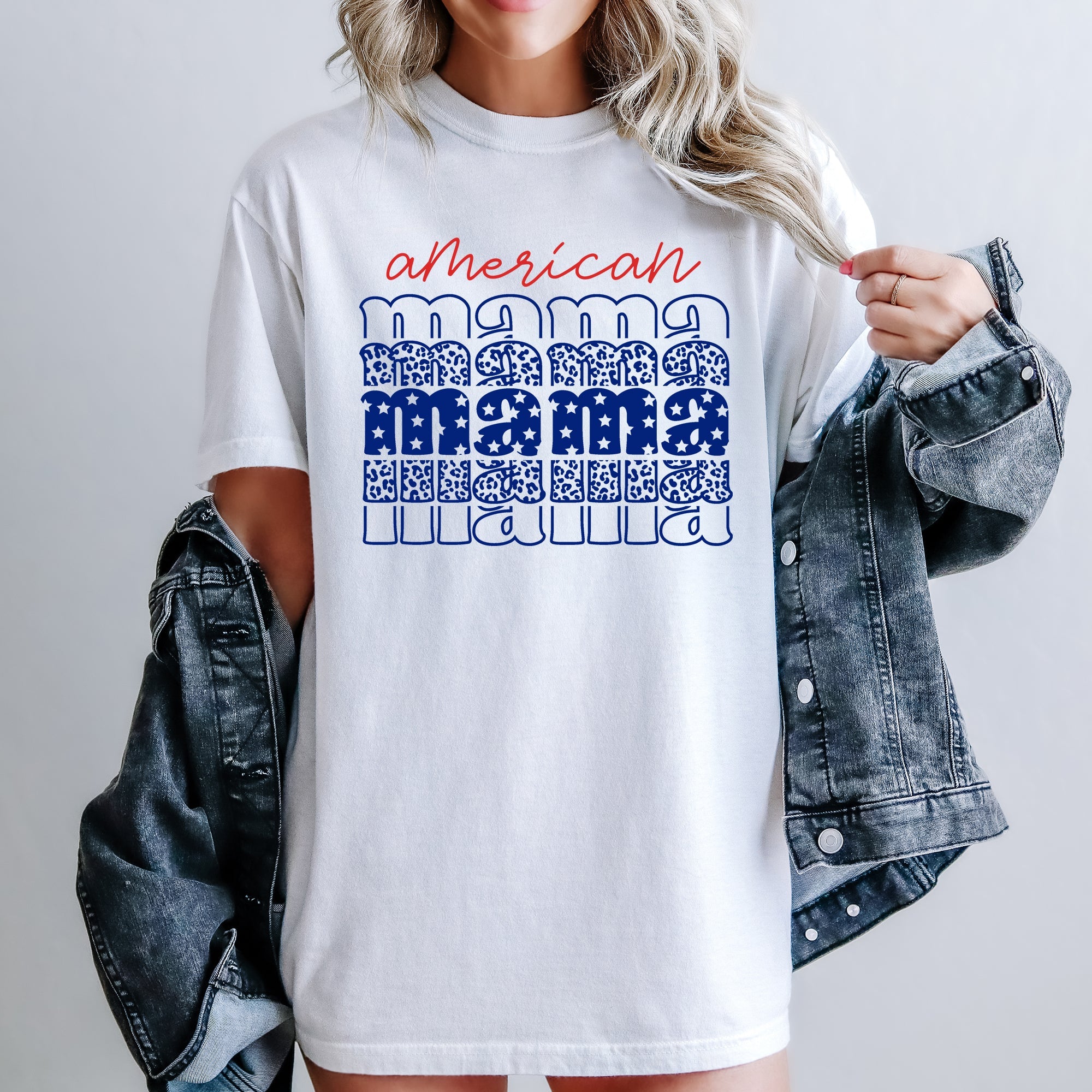 American Mama Leopard Stars Retro Patriotic 4th Of July Vintage Inspired Comfort Colors Tee