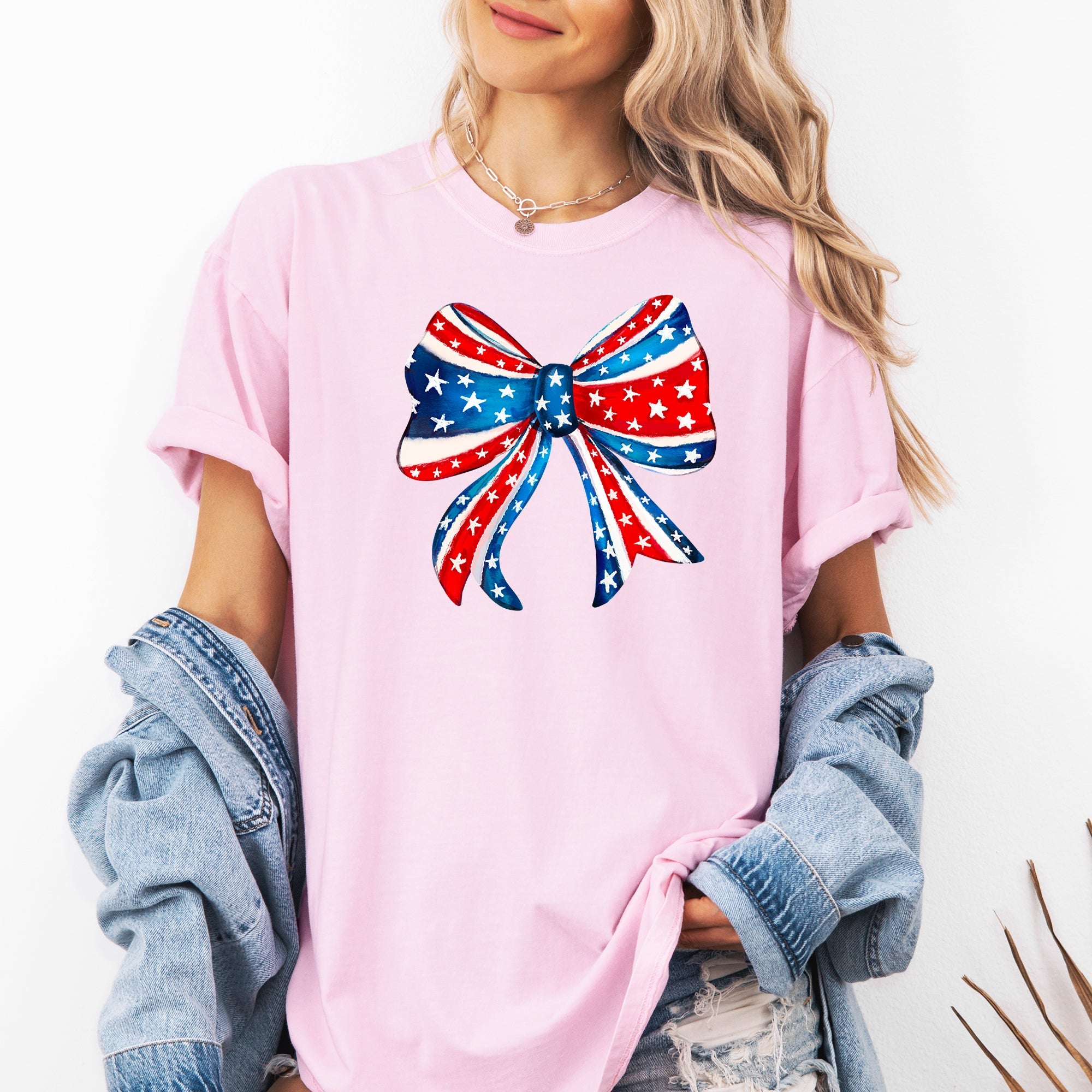 American Bow Patriotic Flag Bow Americana Pride Graphic Vintage Edition Comfort Colors Tee