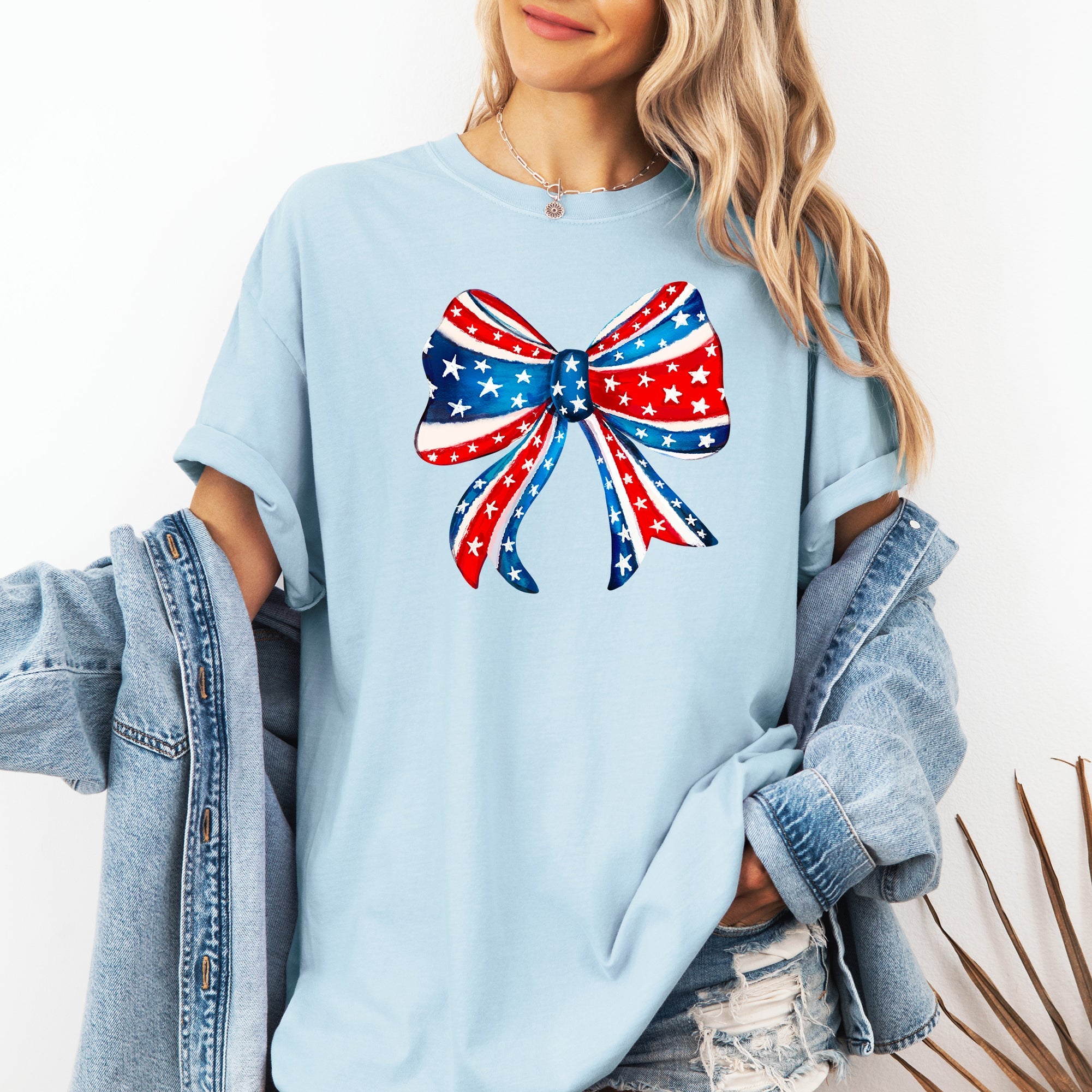 American Bow Patriotic Flag Bow Americana Pride Graphic Vintage Edition Comfort Colors Tee