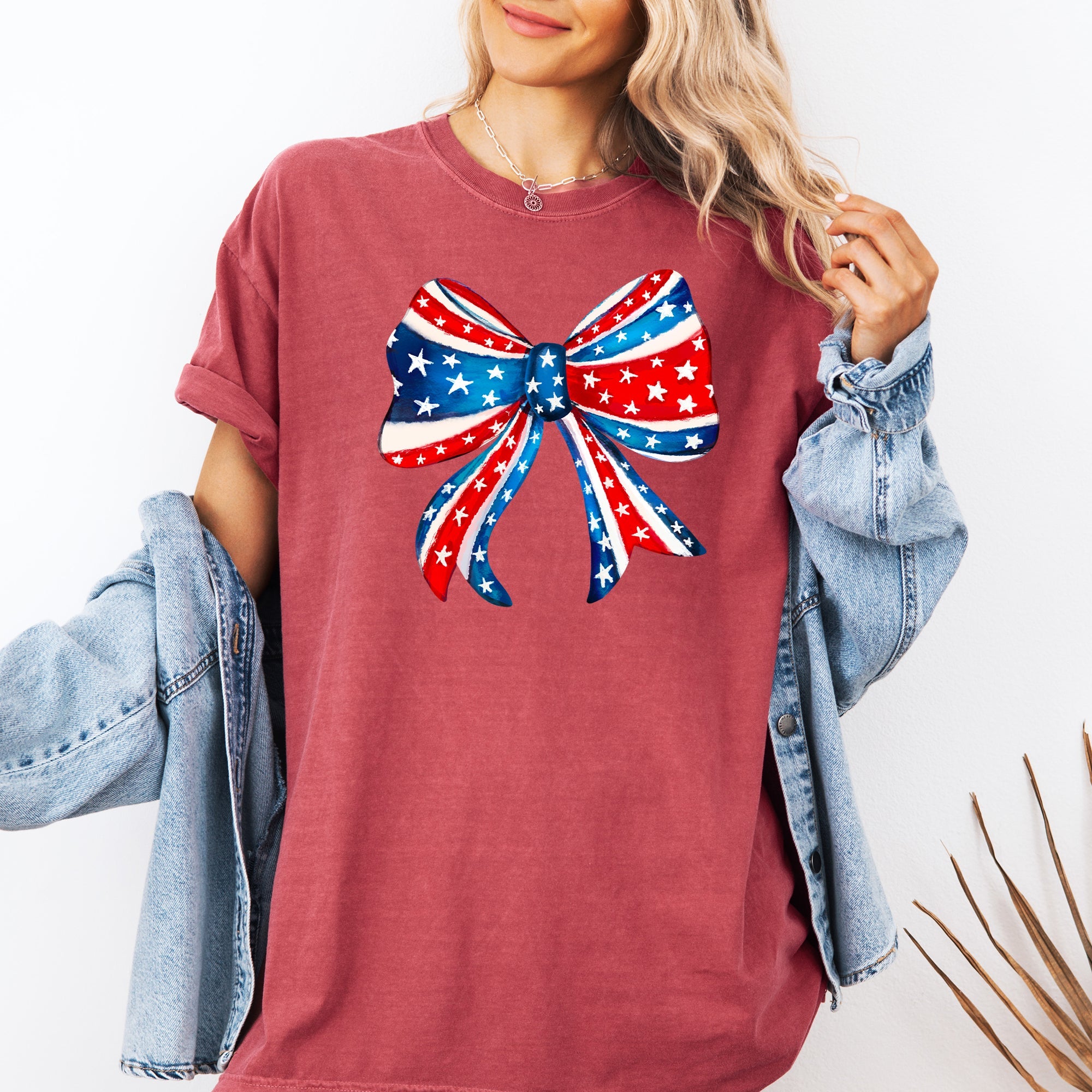 American Bow Patriotic Flag Bow Americana Pride Graphic Vintage Edition Comfort Colors Tee