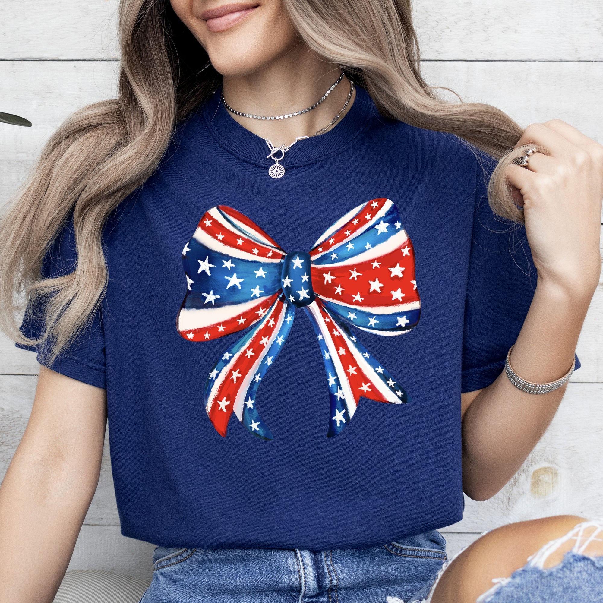American Bow Patriotic Flag Bow Americana Pride Graphic Vintage Edition Comfort Colors Tee