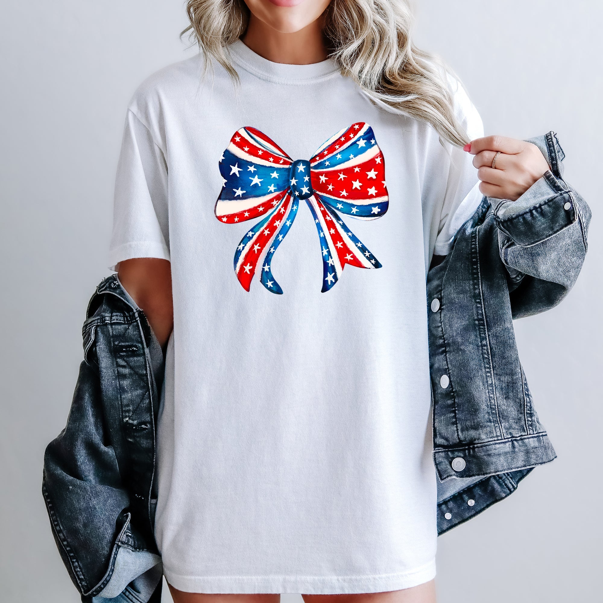 American Bow Patriotic Flag Bow Americana Pride Graphic Vintage Edition Comfort Colors Tee