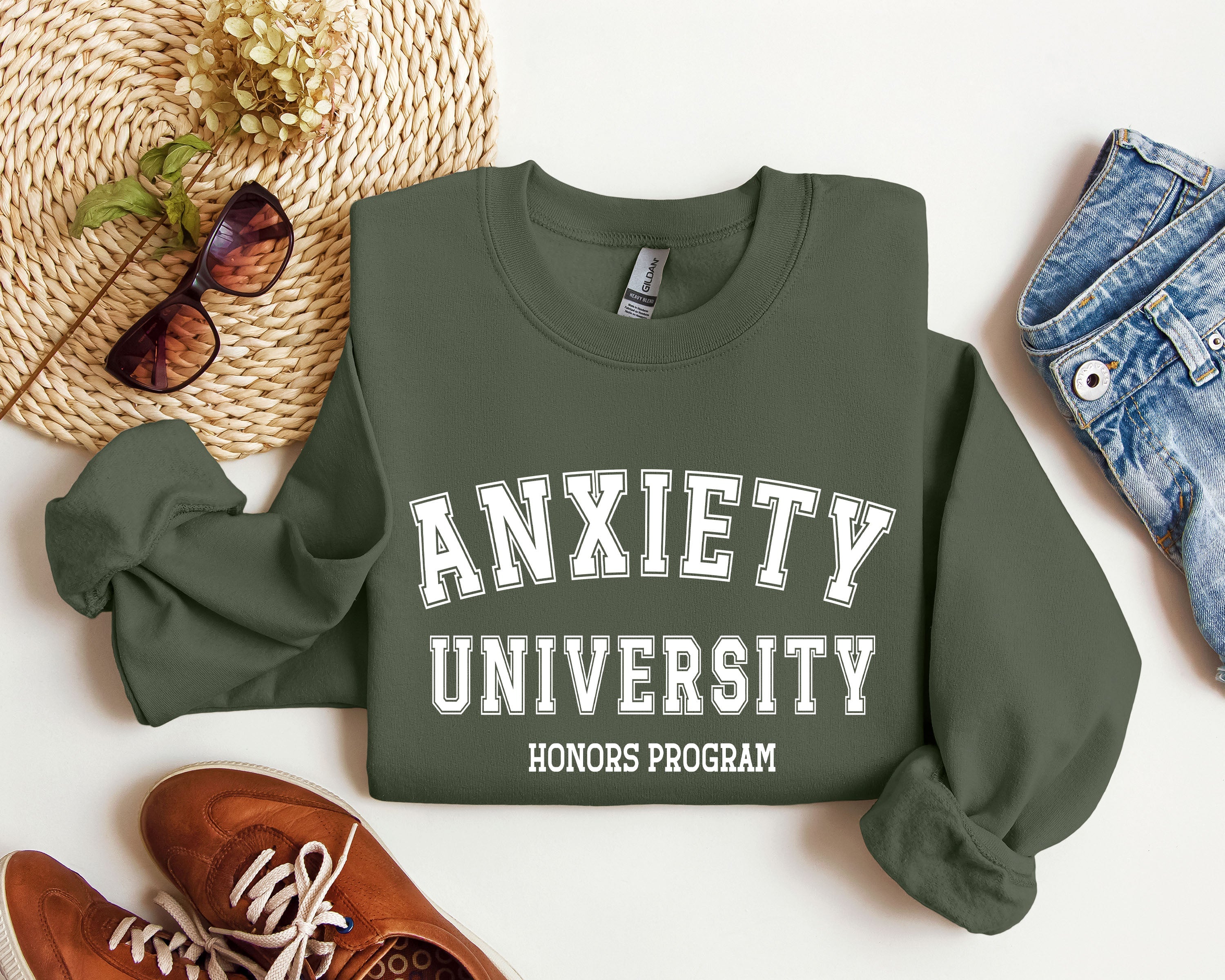 Anxiety University Sarcastic College Humor Graphic Typography Design For Study Breaks And Late Nights Sweatshirt