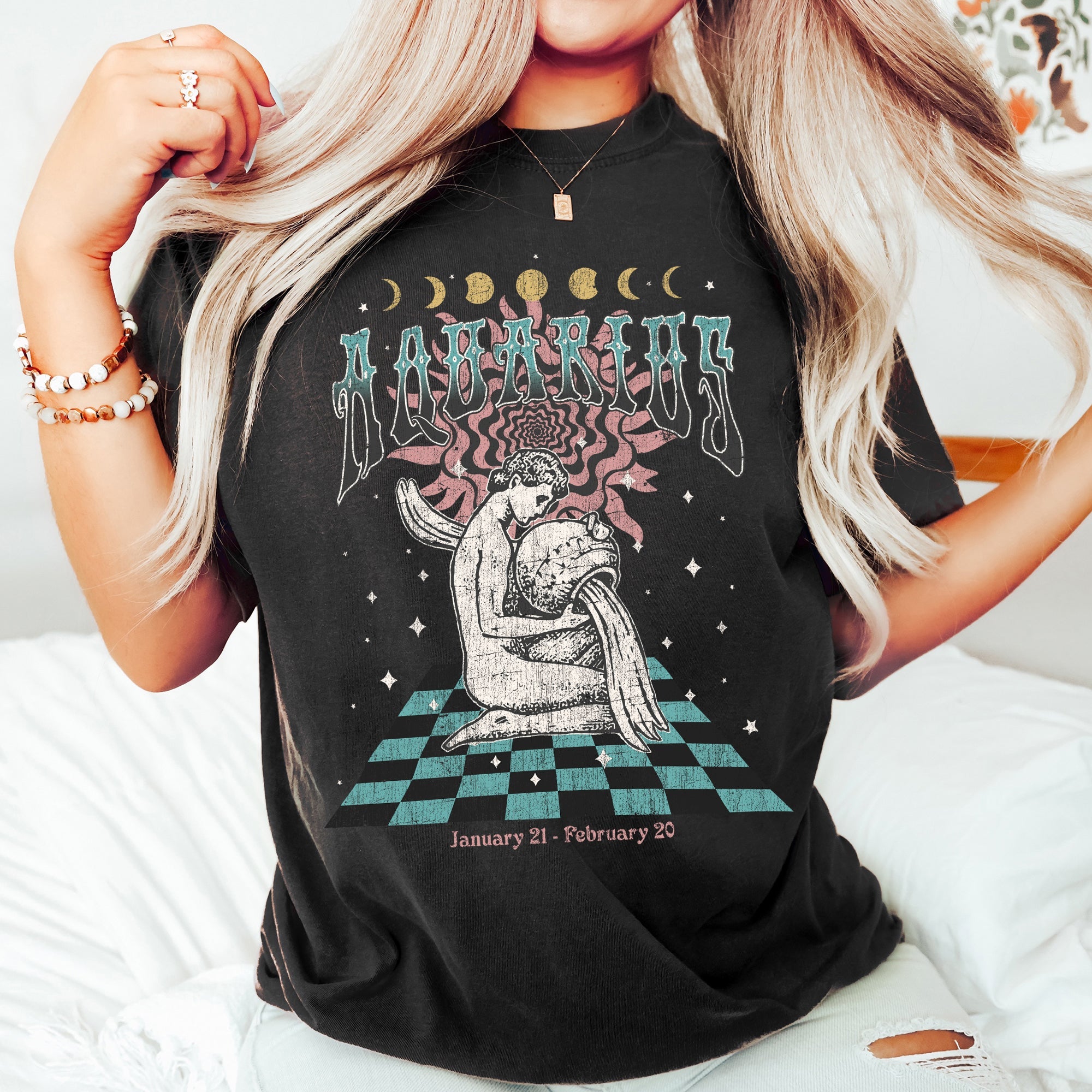 Aquarius Zodiac Horoscope Astrology Vintage Constellation Sign For Star Gazer Enthusiasts Comfort Colors Tee