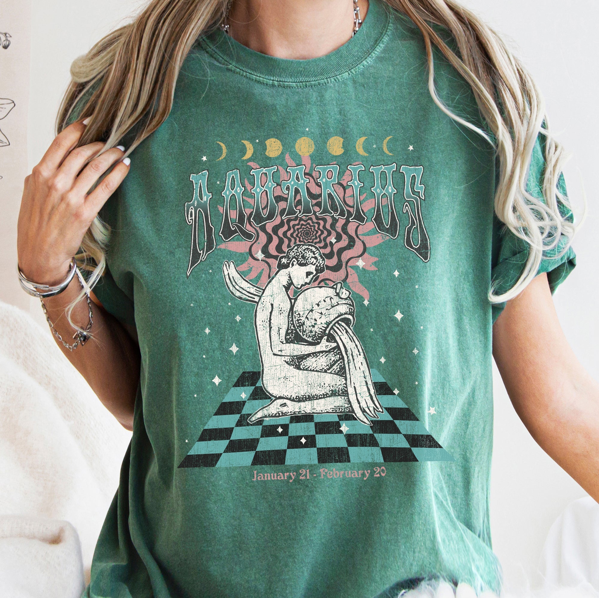 Aquarius Zodiac Horoscope Astrology Vintage Constellation Sign For Star Gazer Enthusiasts Comfort Colors Tee