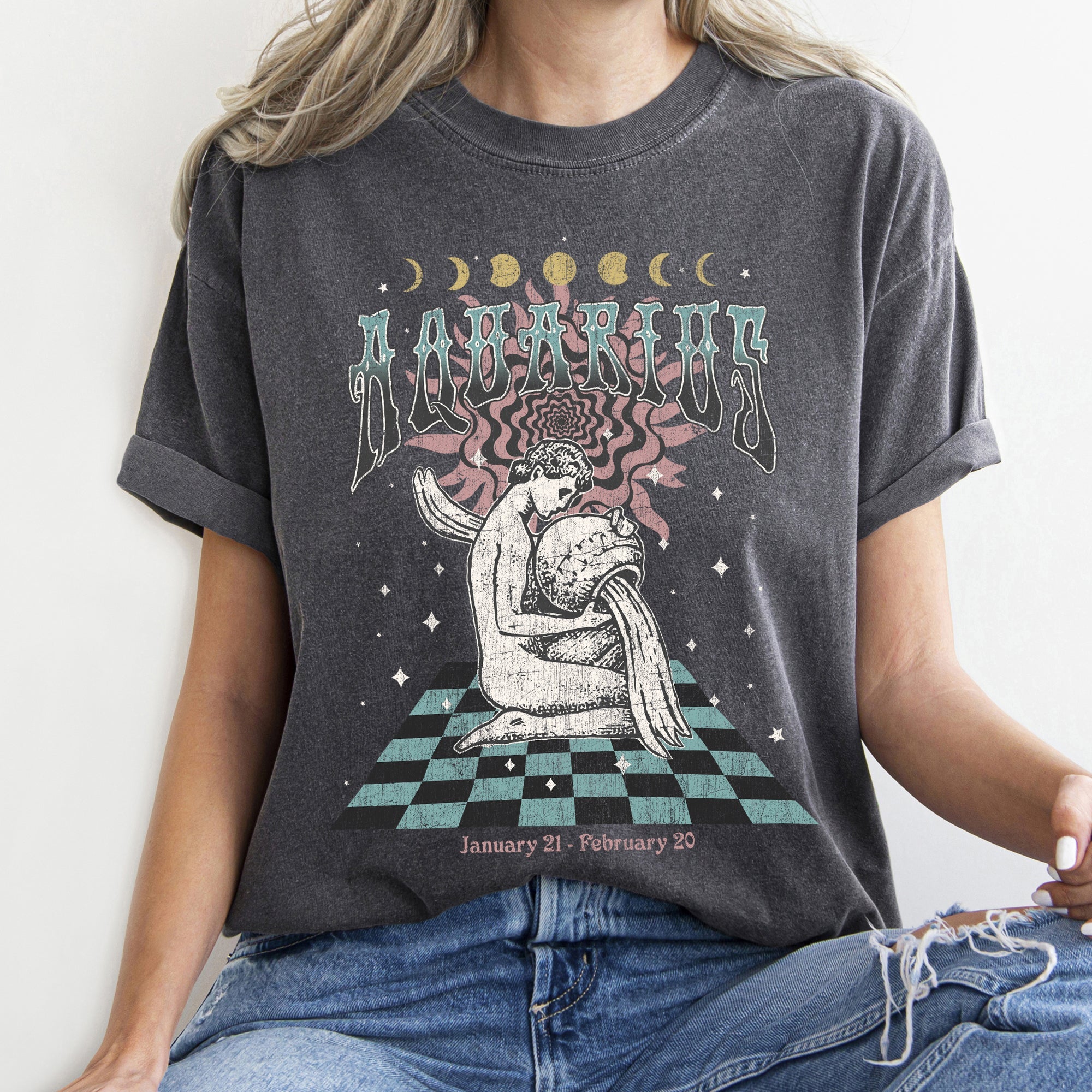 Aquarius Zodiac Horoscope Astrology Vintage Constellation Sign For Star Gazer Enthusiasts Comfort Colors Tee