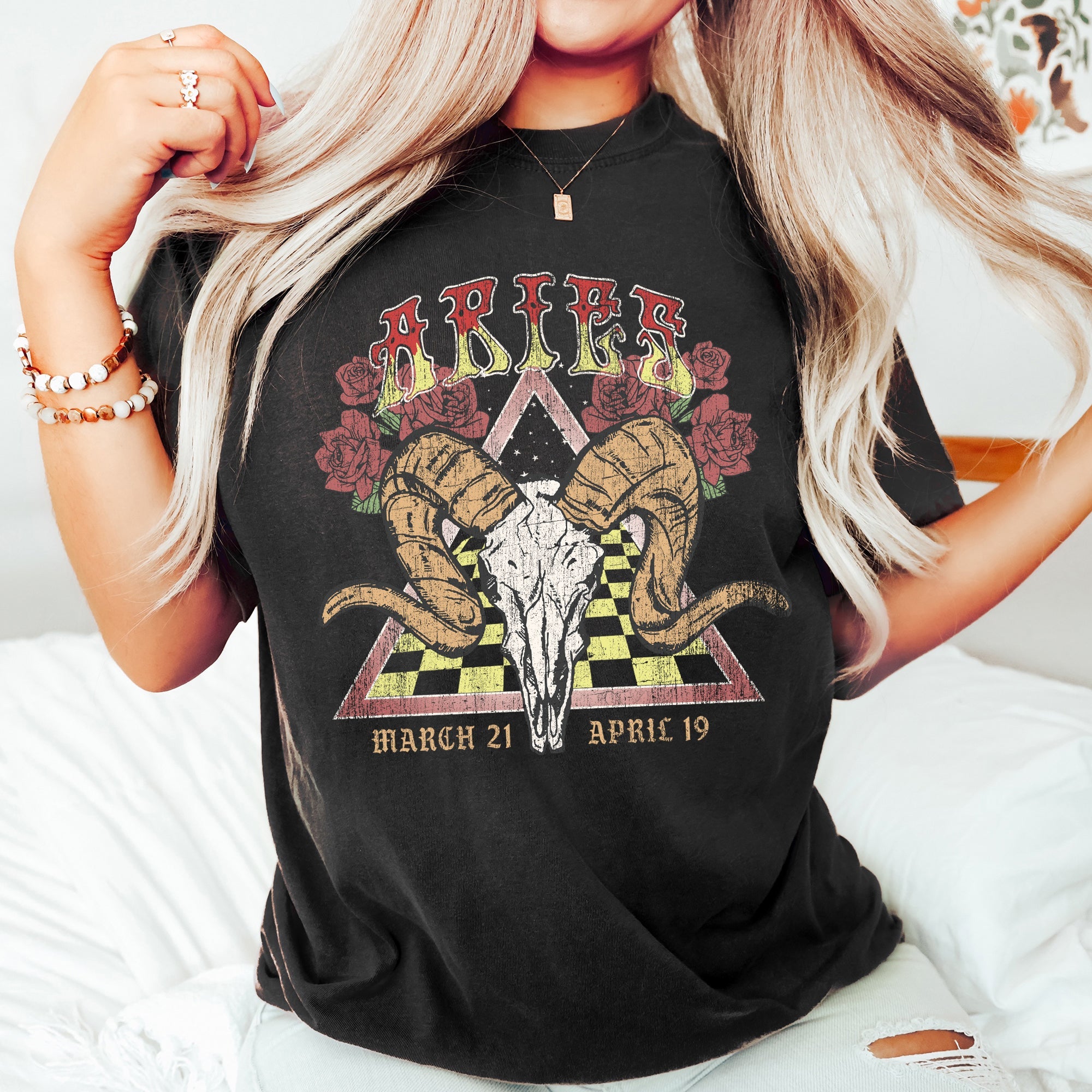 Aries Zodiac Horoscope Astrology Vintage-Inspired Graphic Limited Edition Comfort Colors Tee
