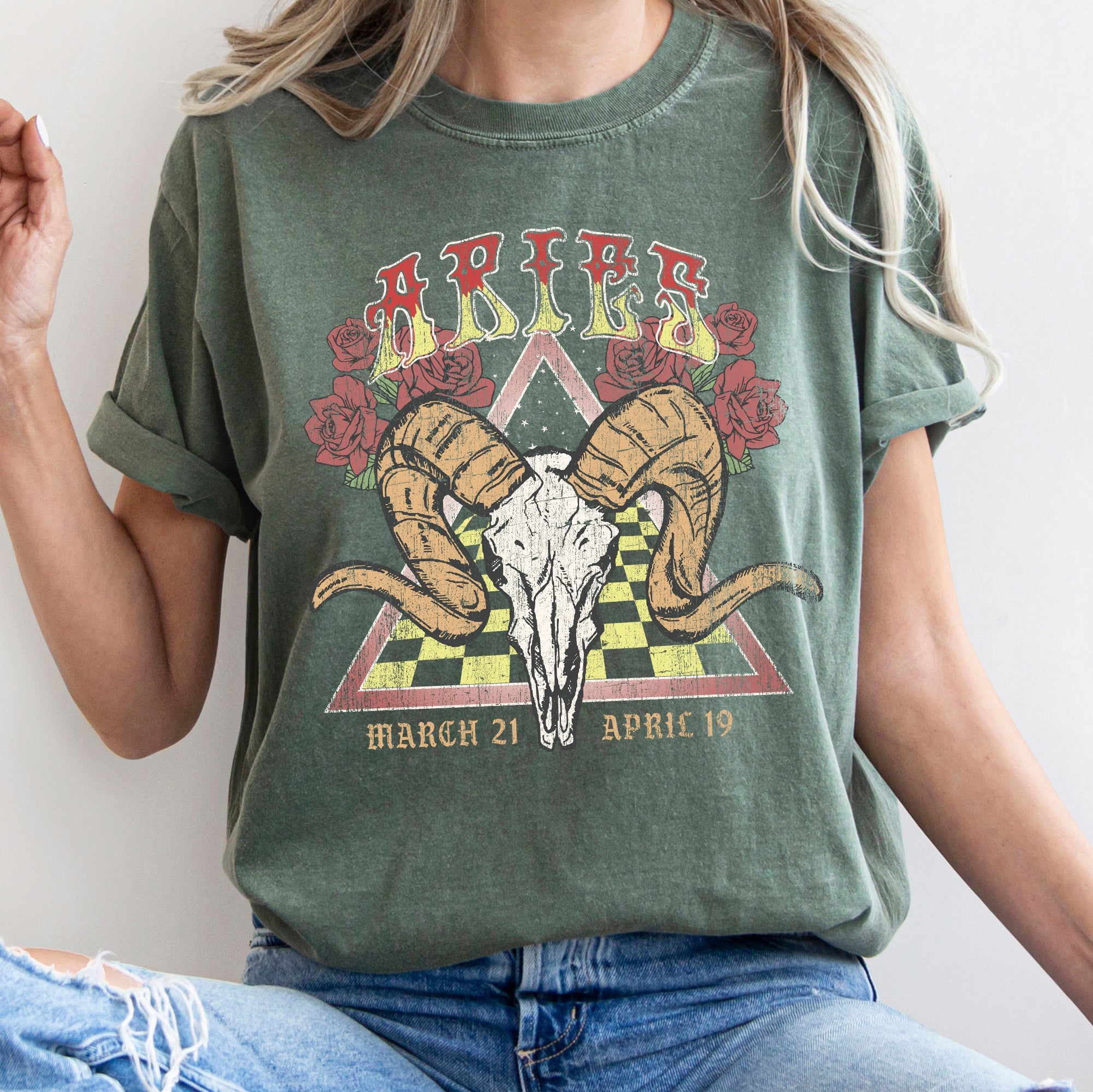 Aries Zodiac Horoscope Astrology Vintage-Inspired Graphic Limited Edition Comfort Colors Tee